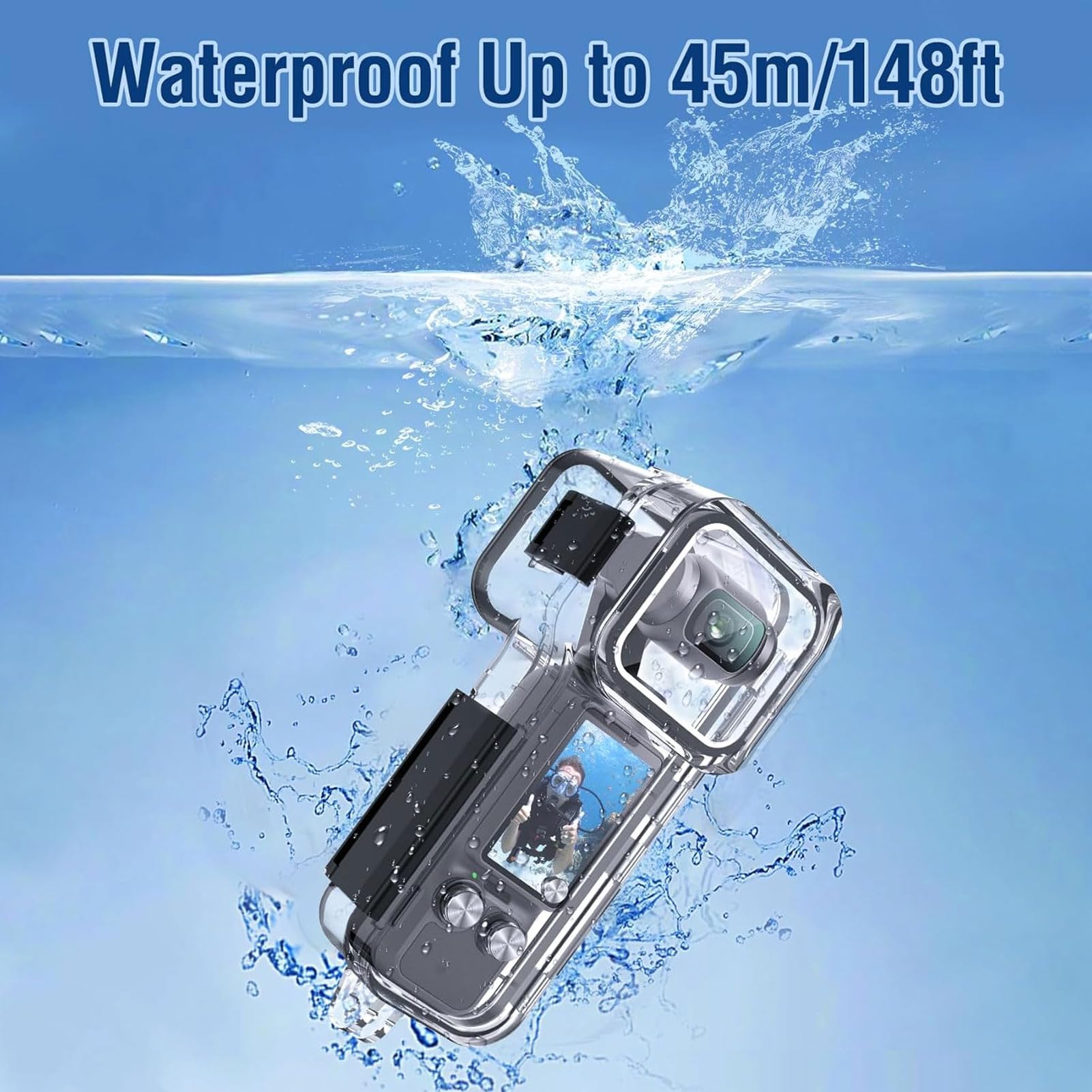 Funda Impermeable,Lente de Cristal Templado Plano Funda Impermeable para Cámara de Acción,Funda Impermeable para Cámara de Acción con Botón,para Buceo Natación