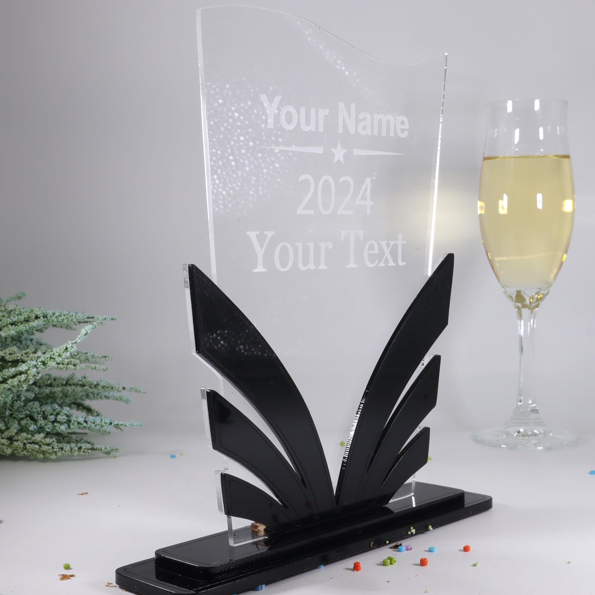 Generisch Personalisierte Moderne edle Trophäe, personalisierter eigener Text oder Logo, Schwarzes und Transparentes Acryl - Medaille - Pokal - Auszeichnung