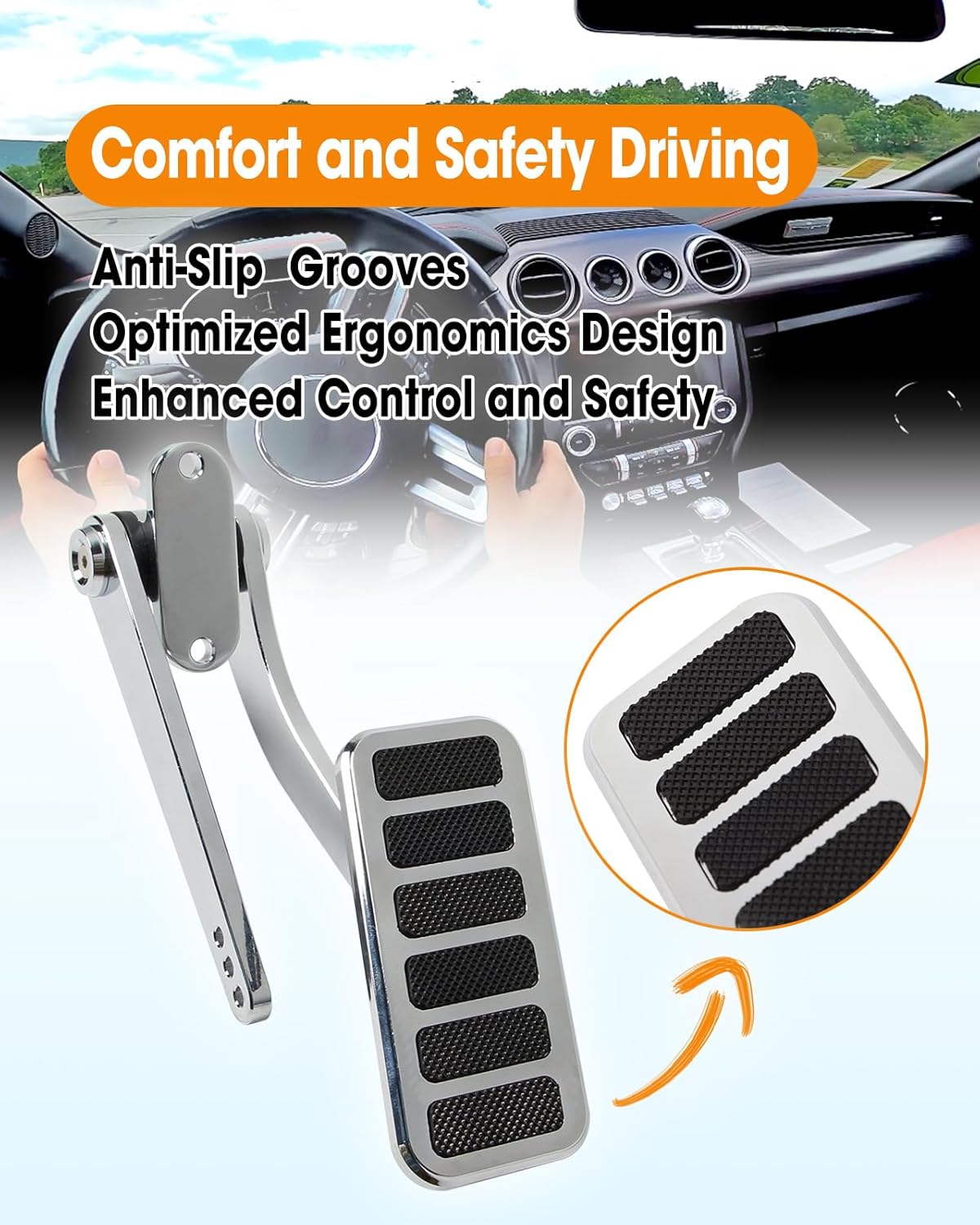 Polished Aluminum Throttle Gas Pedal Kit Compatible with Chevy Ford Mopar with 36Inch Adjustable Stainless Steel Braided Throttle Cable Replace 5657