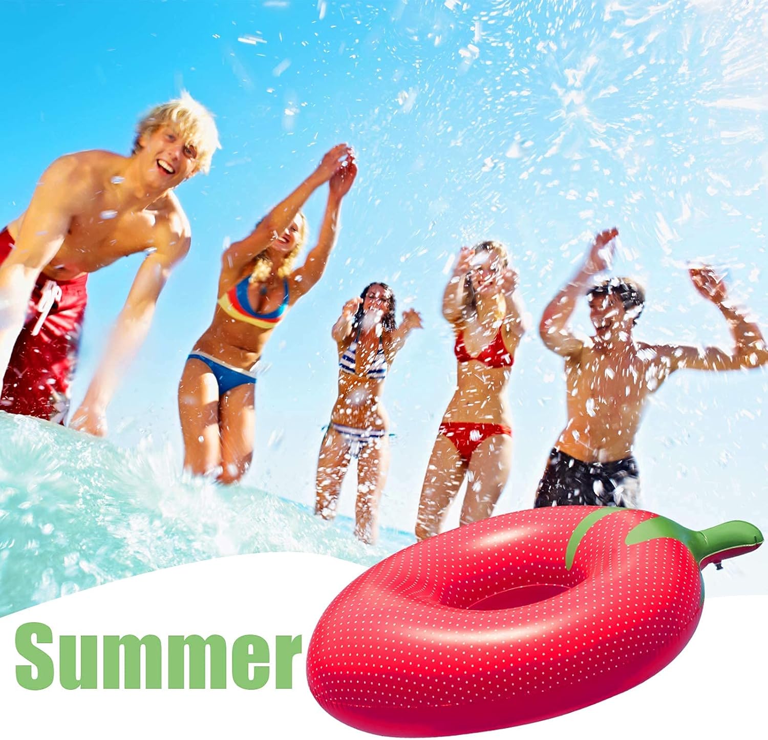 Pool Floats Adult Size, Inflatable Strawberry Swim Tube, Fun Gifts for Kids, Summer Fruits Swim Rings for Kids and Adults, Large Size Pool Floats :55'' x 39'' : Toys & Games