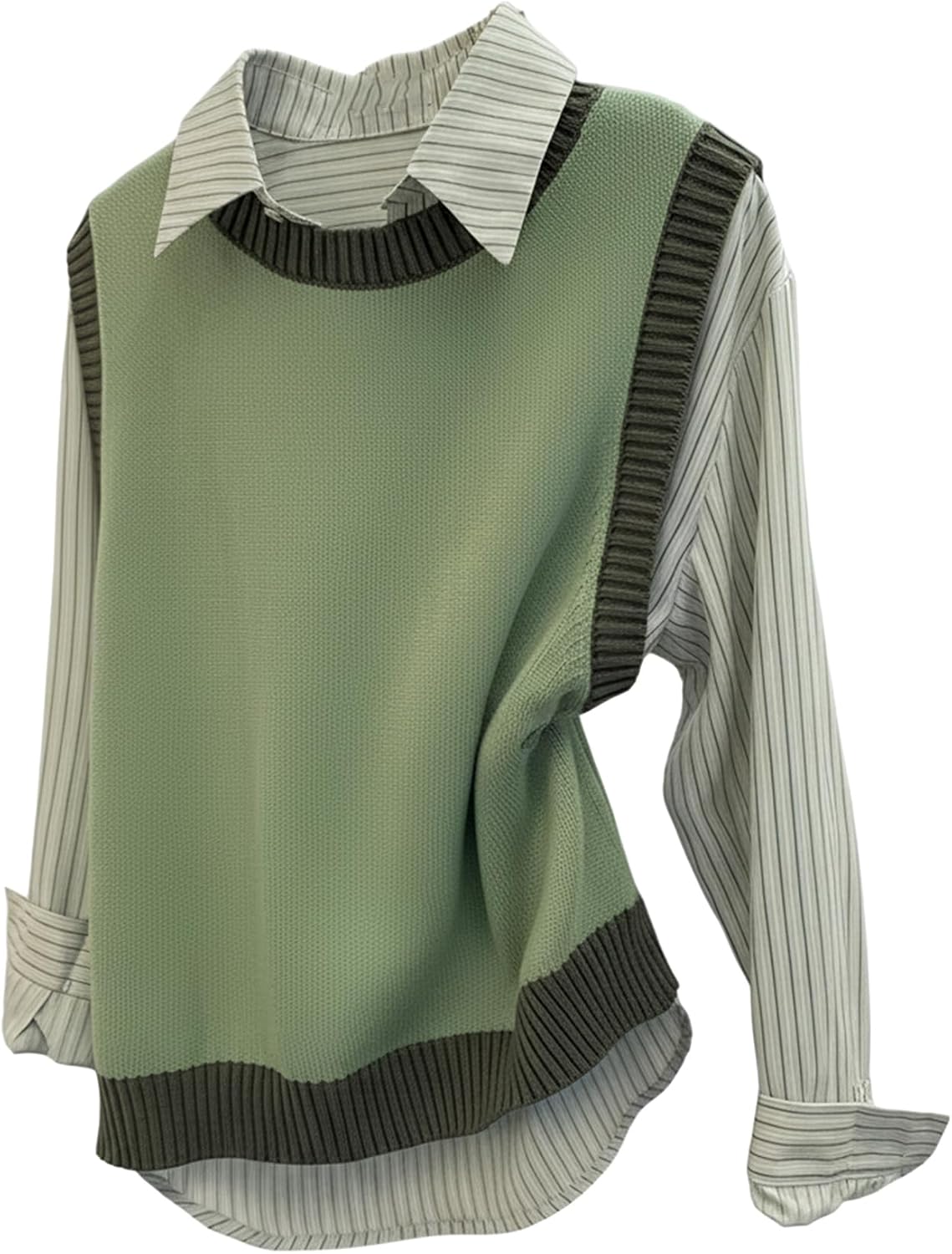 SweatyRocks Women's Crewneck Sweater Vests Contrast Binding Casual Knitted Pullover Tank Tops