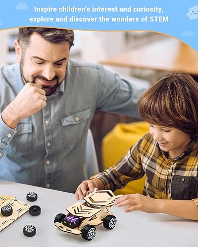 Miniatura 5 de Poraxy Kits STEM para niños de 8 a 10 años, 5 juegos de juguetes STEM para niños de 8 a 12 años, rompecabezas 3D de madera, kit de automóvil, kit de