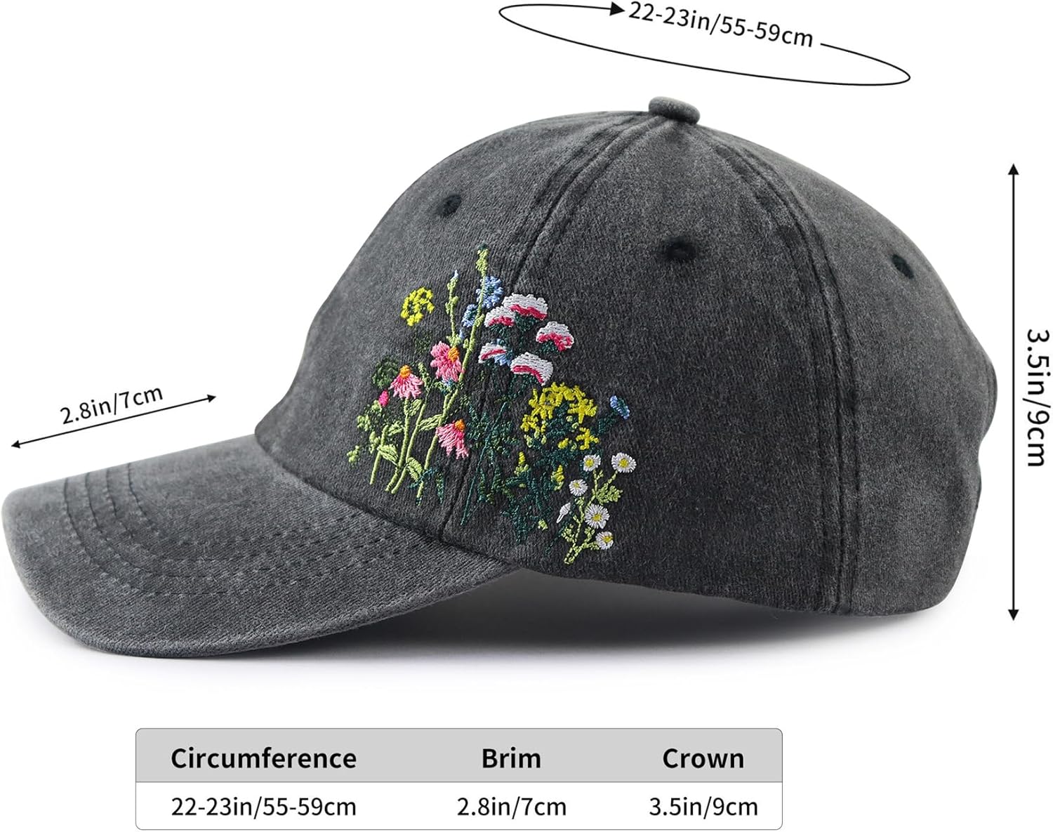 Flower Hat for Women Girls, Funny Adjustable Cotton Embroidered Elegant Floral Flower Lovers Baseball Cap - Image 3