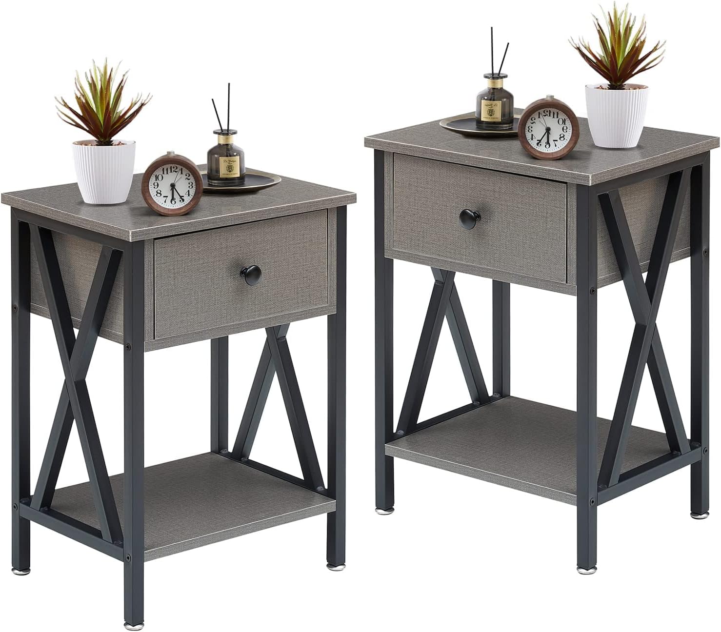 VECELO Modern Nightstands X-Design Side End Table Night Stand with Storage Shelf for Bedroom,Living Room,Set of 2 (Black A2) : Home & Kitchen