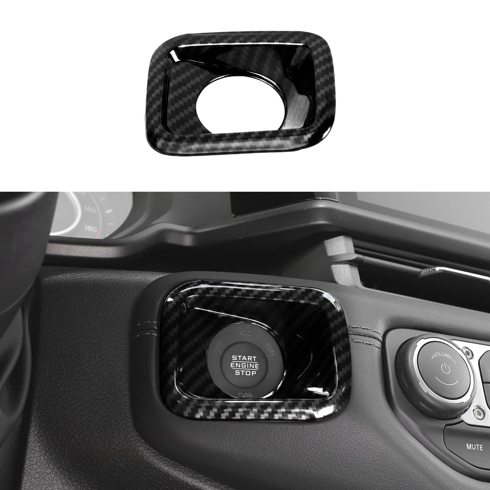 cherocar engine start stop switch button cover trim compatible with jeep wrangler jl unlimited & gladiator jt 2024 2025 interior accessories,black carbon fiber