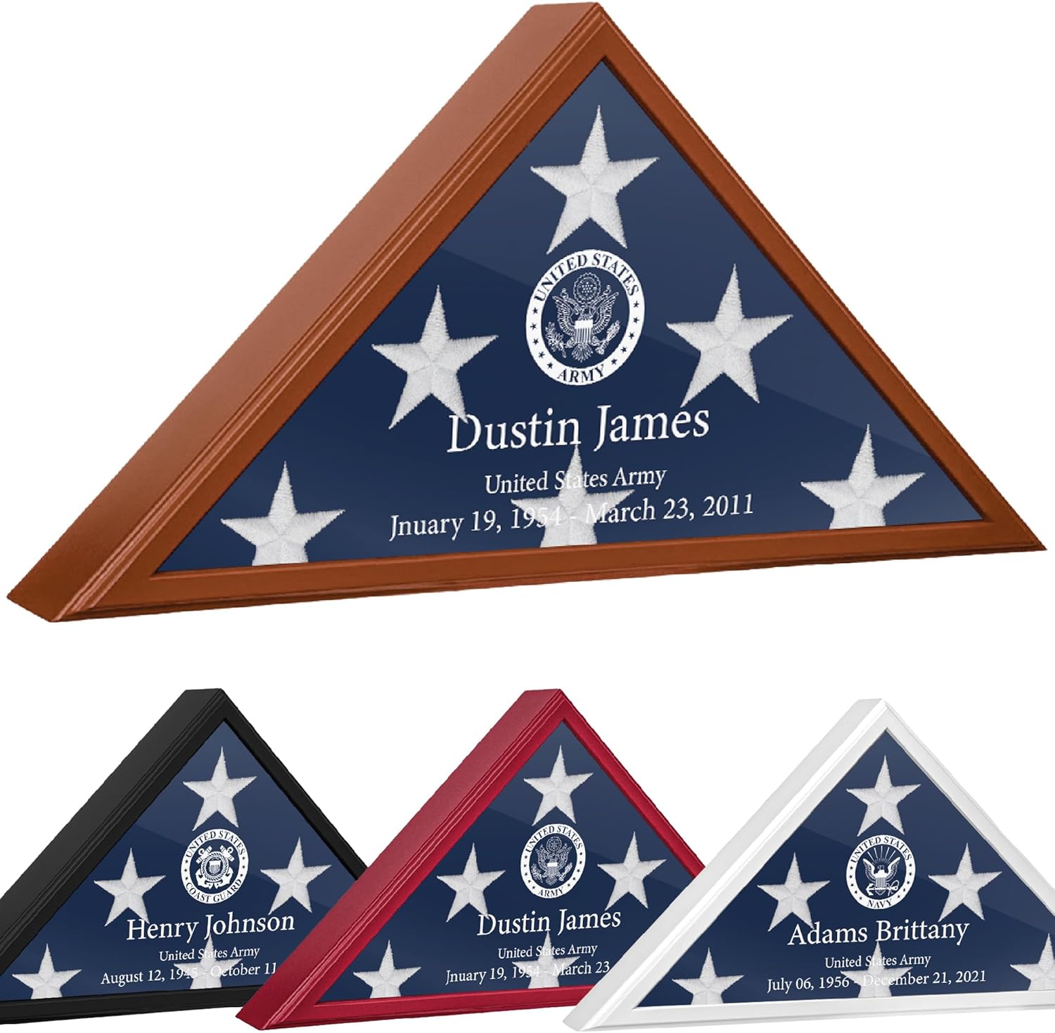 Personalized Passion Case for Burial Flag - Wall Mount Case with Glass Front - Durable and Sturdy Solid Wood Holders for 5x9.5 Feet American Veteran Flag (Brown - 5’ x 9.5’ Personalized)