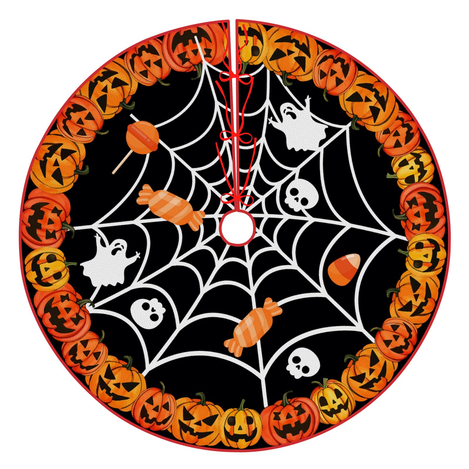 JOOCAR Halloween Tree Skirt 48 Inch Ghost Pumpkin Skull Christmas Tree Skirts Mat for New Year Holiday Christmas Party Decorations