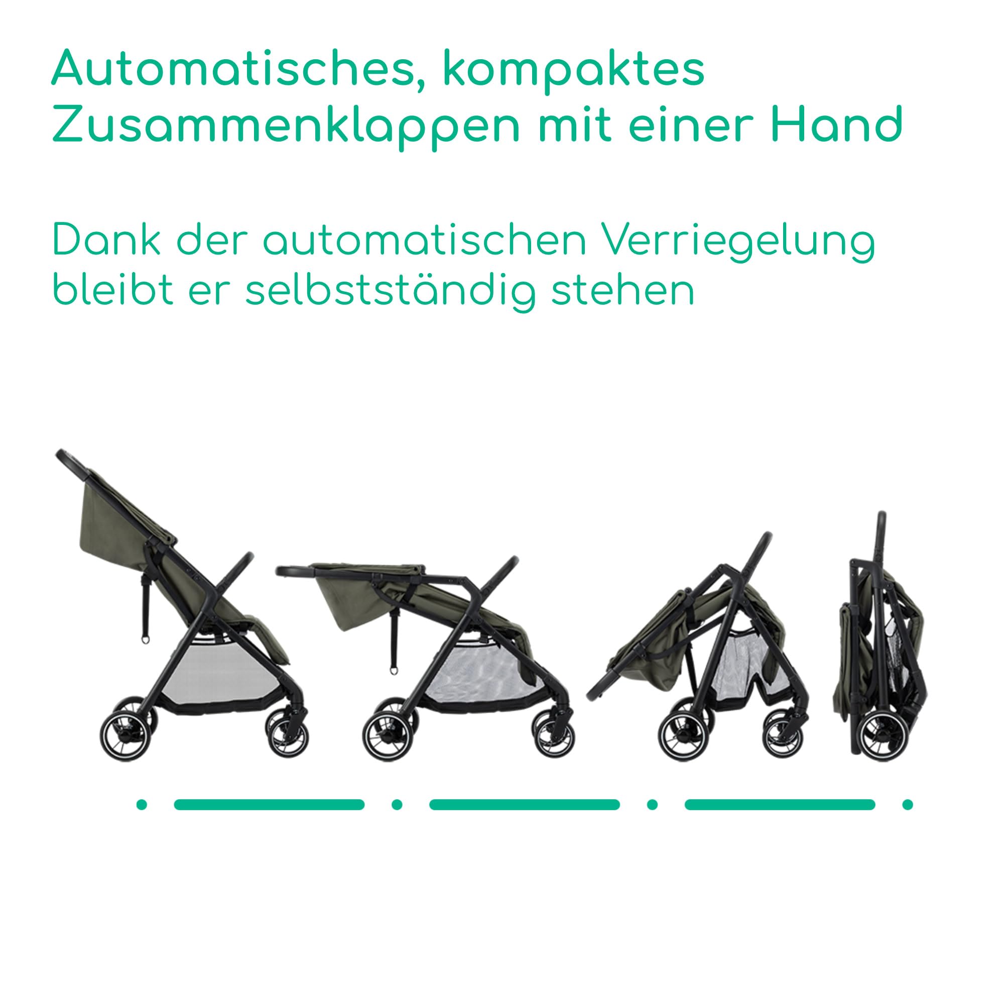 Bebeconfort Azur, Kinderwagen Buggy Kompakt, 0–3 Jahre (15 kg), Leichter Reisebuggy, Automatisch Einhändig Klappbar, Stufenlos Flach Verstellbar, Großer Korb, Mineral Green