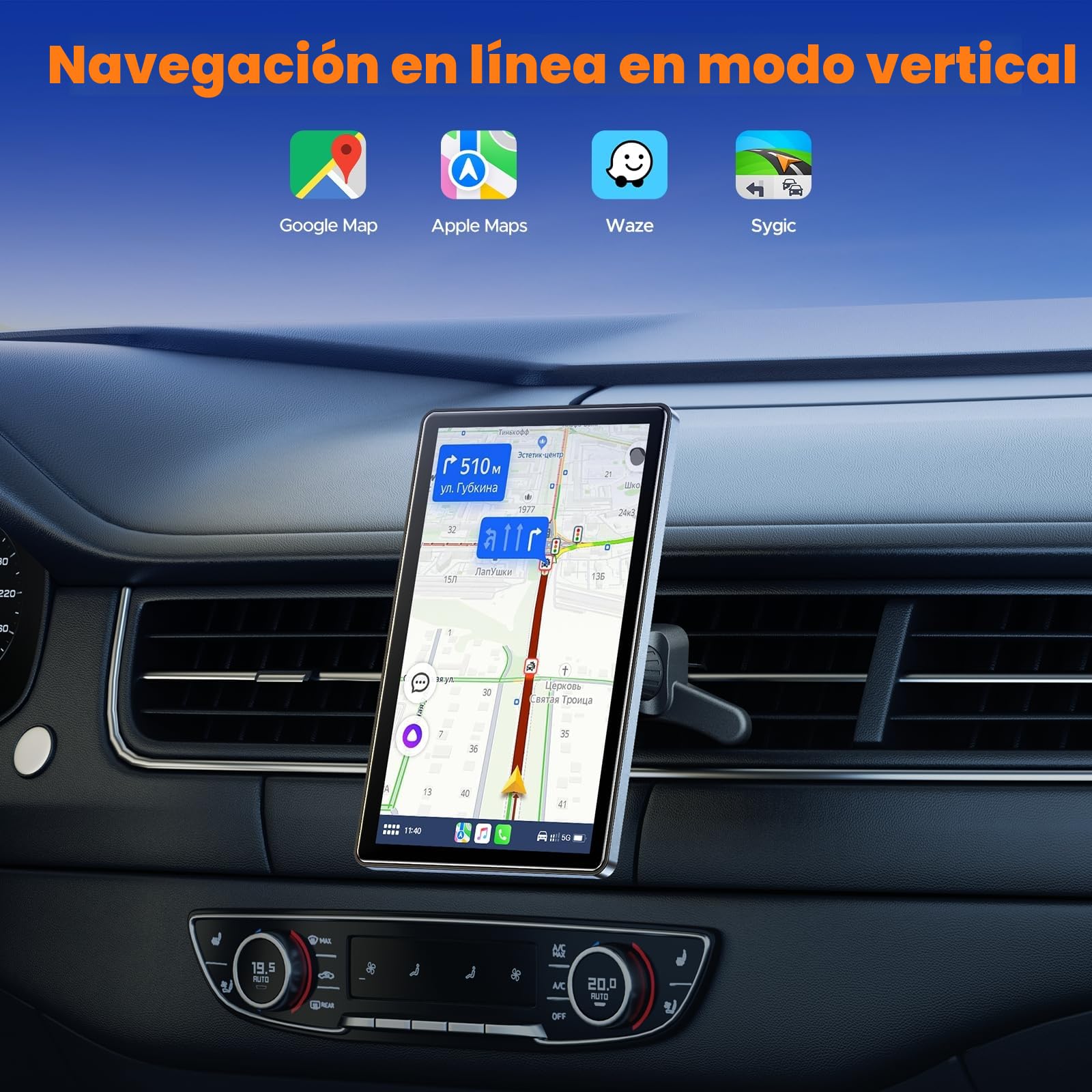 Volam 7 Pulgadas Pantalla Carplay Coche para Apple Carplay Android Auto, Car Play Portátil con Soporte Magnético,Car Play Pantalla Horizontal y Vertical,GPS-Navegación en Directo,Siri Control por Voz