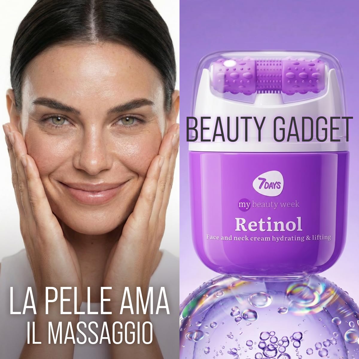 7DAYS Crema Viso e Collo Coreana Antirughe al Retinolo con Rullo Massaggiante – Effetto Lifting Rassodante e Compattezza, Azione Levigante, per Rughe e Linee Sottili, per il Doppio Mento, 40 ml