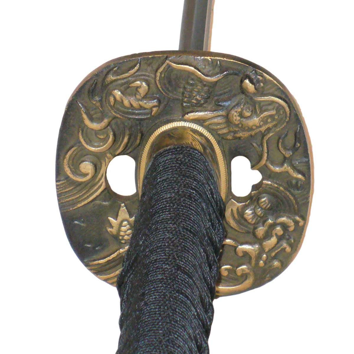 Drachen Katana scharf – echtes Samuraischwert - Damaszener Stahl | Handgefertigt - gefalteter Stahl - scharf -104 cm - Verzierte Saya - Mit Schwertbeutel