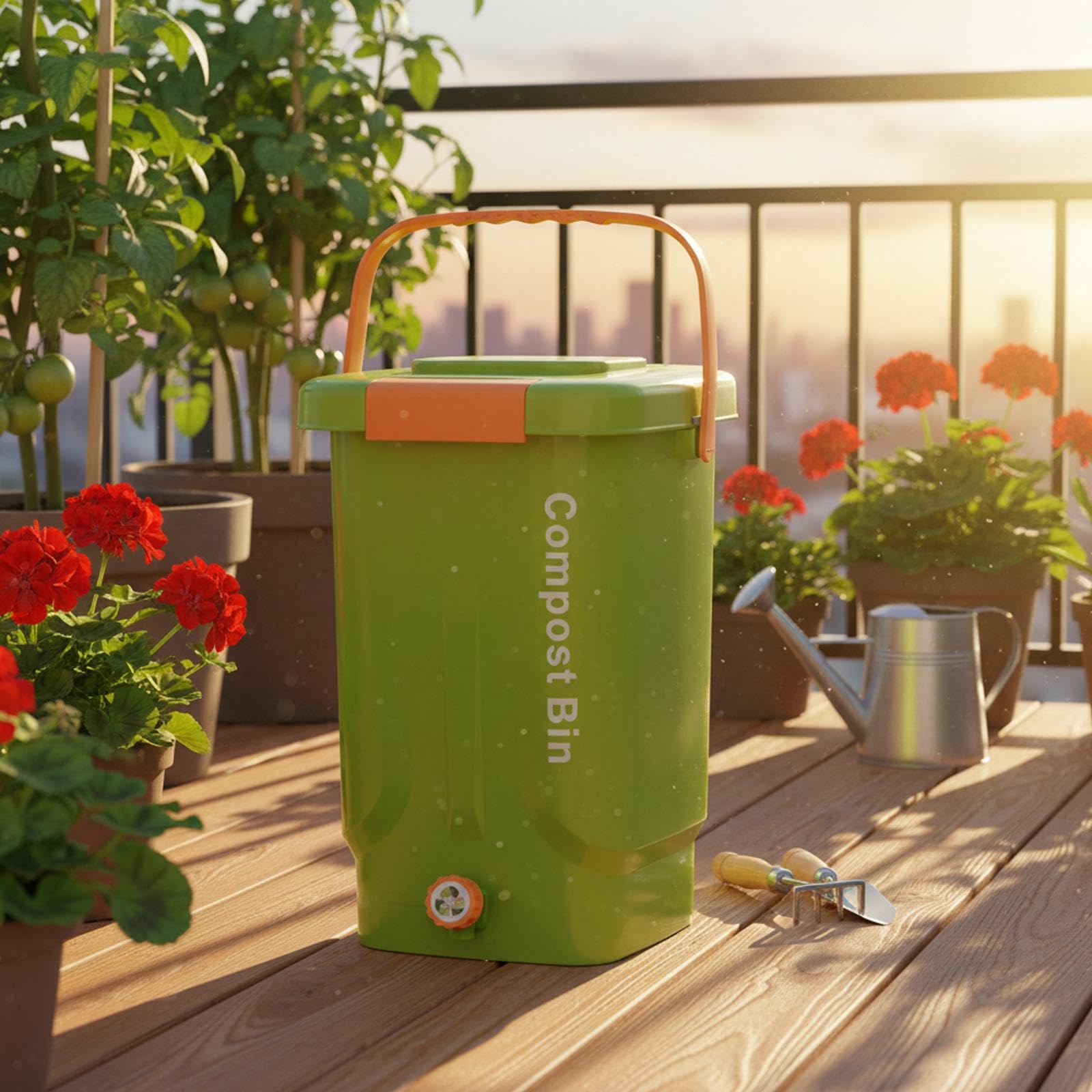 Compostadora Recipiente Compostaje Cocina Residuo Orgánico Cubo con Asa Fácil Uso Multiusos Adecuado para Cocina Hogar Exteriores Jardín, 30cmx30cmx45cm