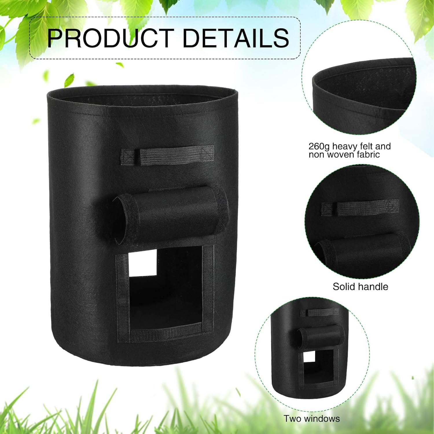 Beeveer 6 Pcs 15 Gallon Potato Grow Bags with 2 Flap Windows and Durable Handle Garden Planting Bag Planter Pot for Potato Tomato and Vegetables