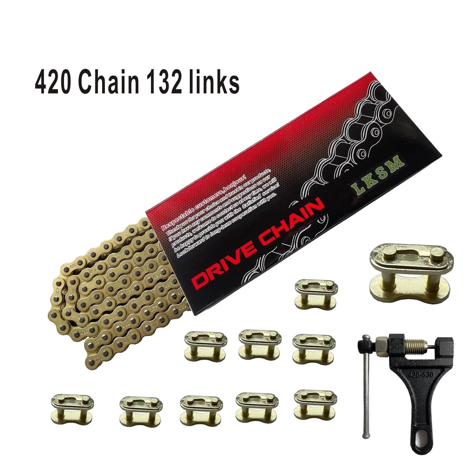 420 Motorcycle Gold Chain 132 Link Standard Roller Chain with Chain Breaker 10 Connecting Master Link for 100cc 110cc 125cc Dirt Pit Bike ATV Quad Go Kart Scooter - Image 3