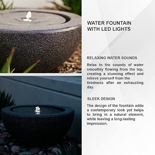 Miniatura 7 de XBrand GE2010FTBK - Fuente de agua redonda con luz LED para interiores y exteriores, 10 pulgadas de alto, color gris