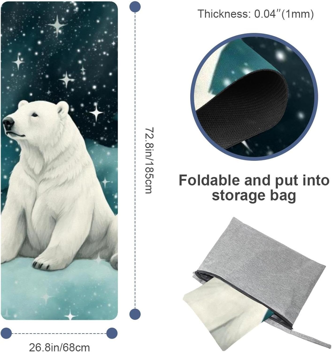 Yoga Towel, Galaxy Bear Pattern Non Slip Sweat Absorbent Hot Yoga Mat Towel for Hot Yoga, Pilates and Fitness - 72.8" x 26.8"