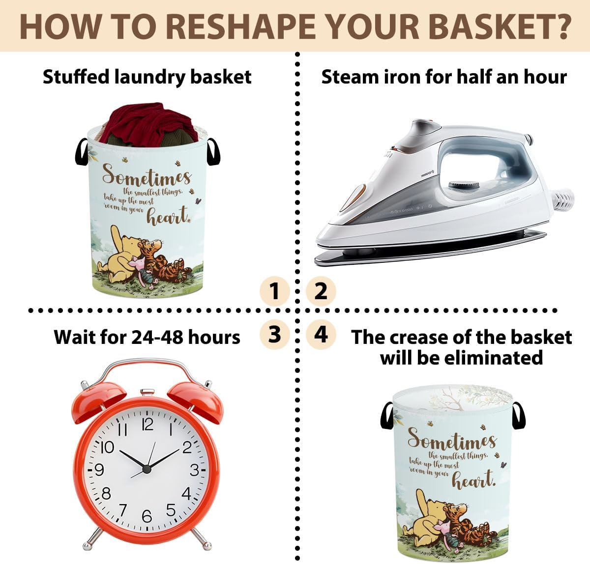 Classic Winnie Storage Basket, Winnie Laundry Hamper, Winnie Nursery Baby Stuff, Pooh Oxford Cloth Hamper With Waterproof Pe Coating, for Boys and Girls Bathroom Bedroom 15.7×19.6 Inch