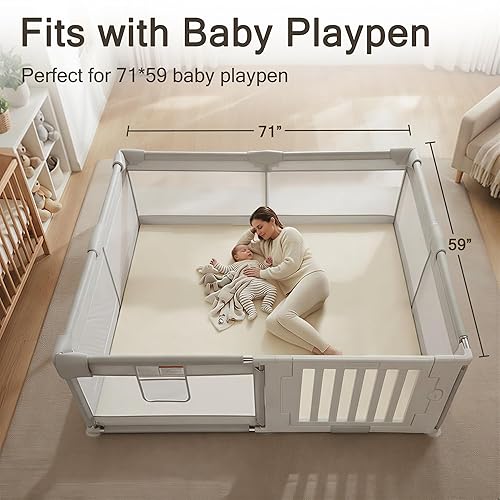 Miniatura 2 de Tapete de juego acolchado de 71 x 59 pulgadas para bebé, tapete de juego grande de espuma viscoelástica de 1.2 pulgadas de grosor con cubierta de