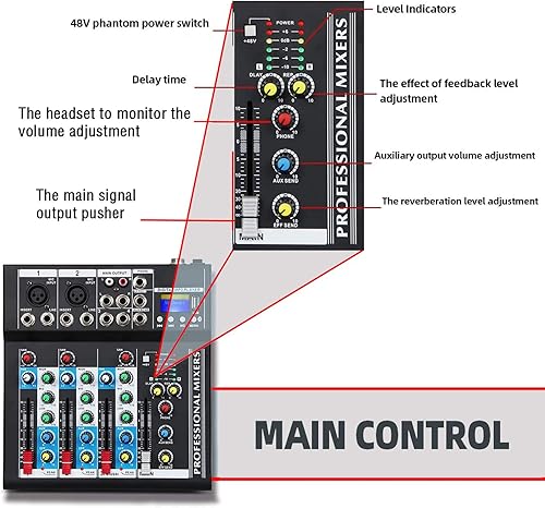 Miniatura 3 de Boytone. Mezclador de audio profesional Placa de sonido Sistema de consola Interfaz de 4 canales USB digital Bluetooth Digital MP3 Entrada