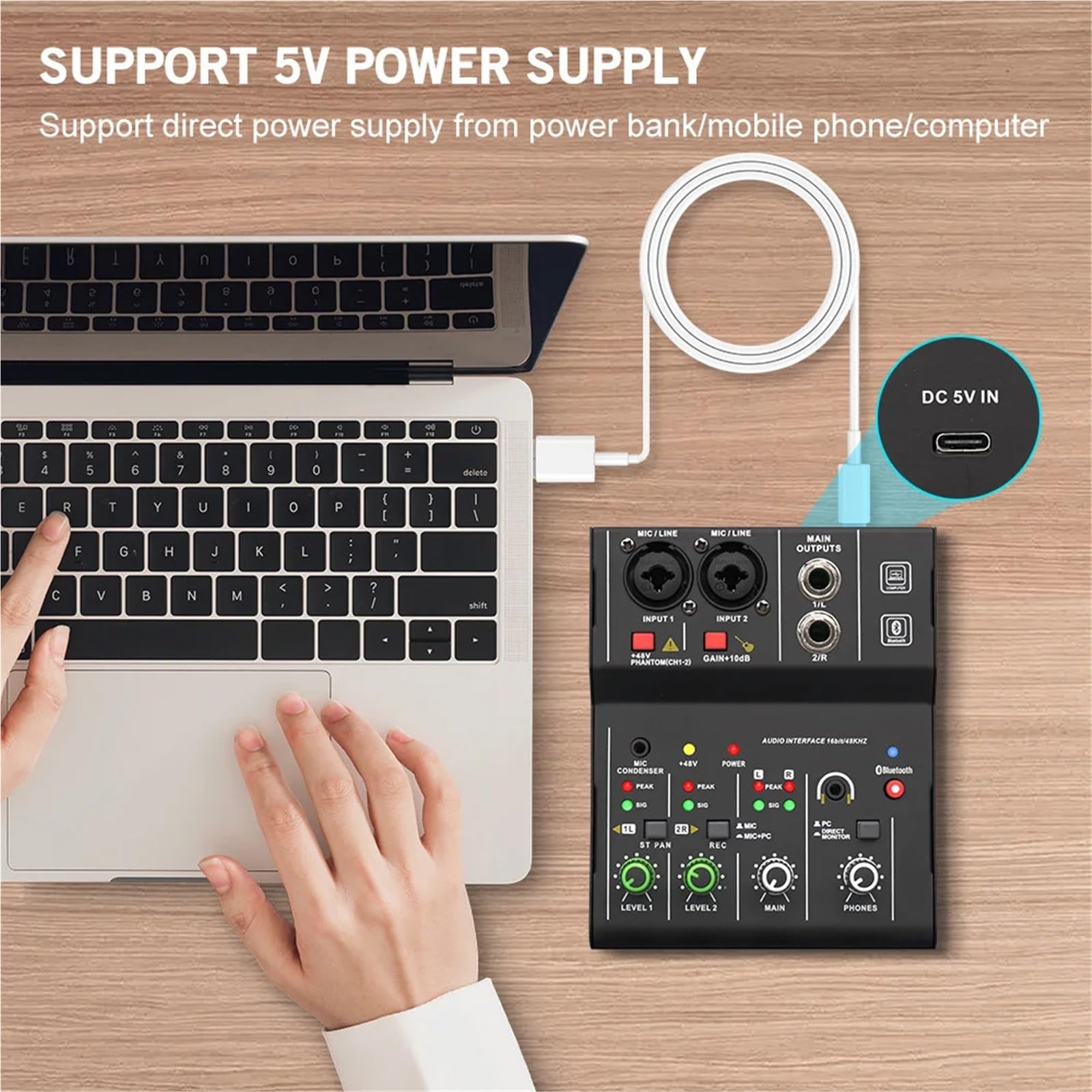 Interfaccia mixer professionale a 2 canali, scheda, console mini USB, di registrazione for DJ, studio, chitarra