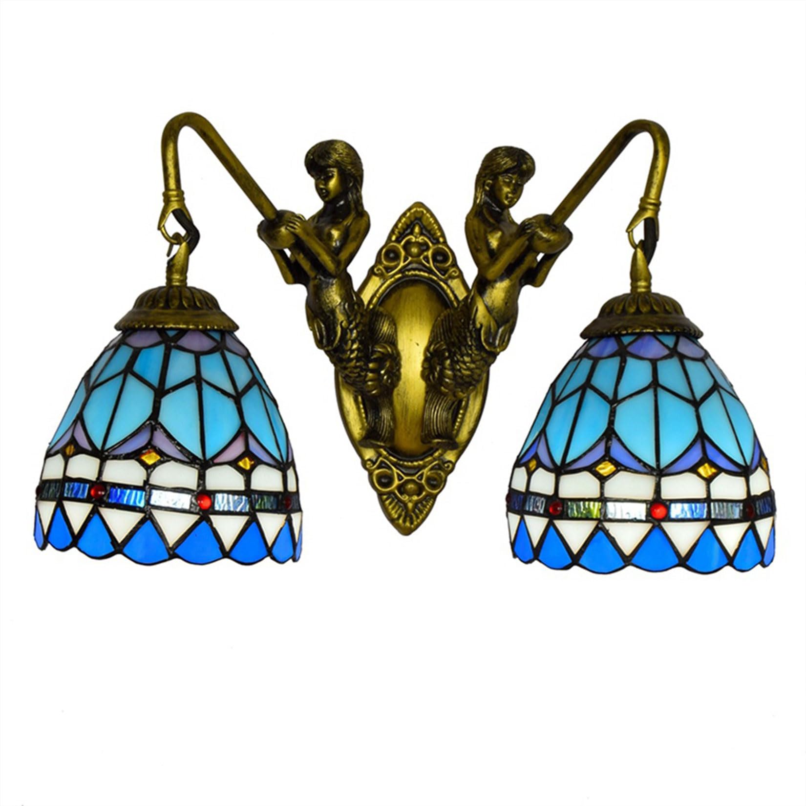 NHPJFDC Tiffany 2-Light Bathroom Light Fixtures, Bathroom Vanity Wall Lamp,Wall Sconce Light for Kitchen Living Room Balcony Bedroom And Hallway,Blue A