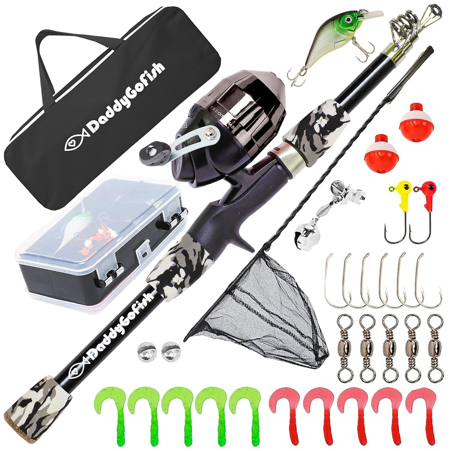 DaddyGoFish Kids Fishing Pole - Rod Reel Combo