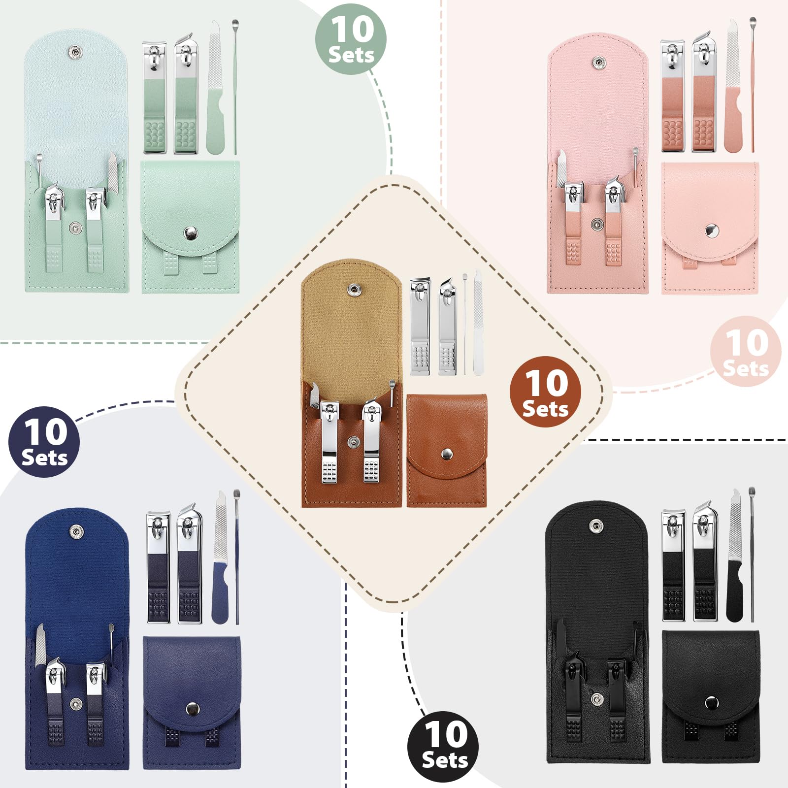 Geosar Juego de 50 piezas de manicura de viaje, cortaúñas, pedicura, herramientas profesionales para el cuidado de las uñas, de acero inoxidable, con estuche de viaje portátil, regalos para la familia