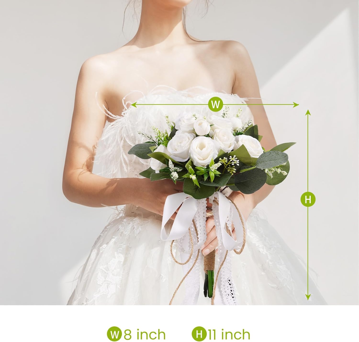 Alupssuc 8inch Wedding Bouquets Set for Bride and Bridesmaid with Groom Boutonniere, Artificial Silk Ivory Rose Flowers, Bridal Bouquet for Wedding Church Decoration - Image 2