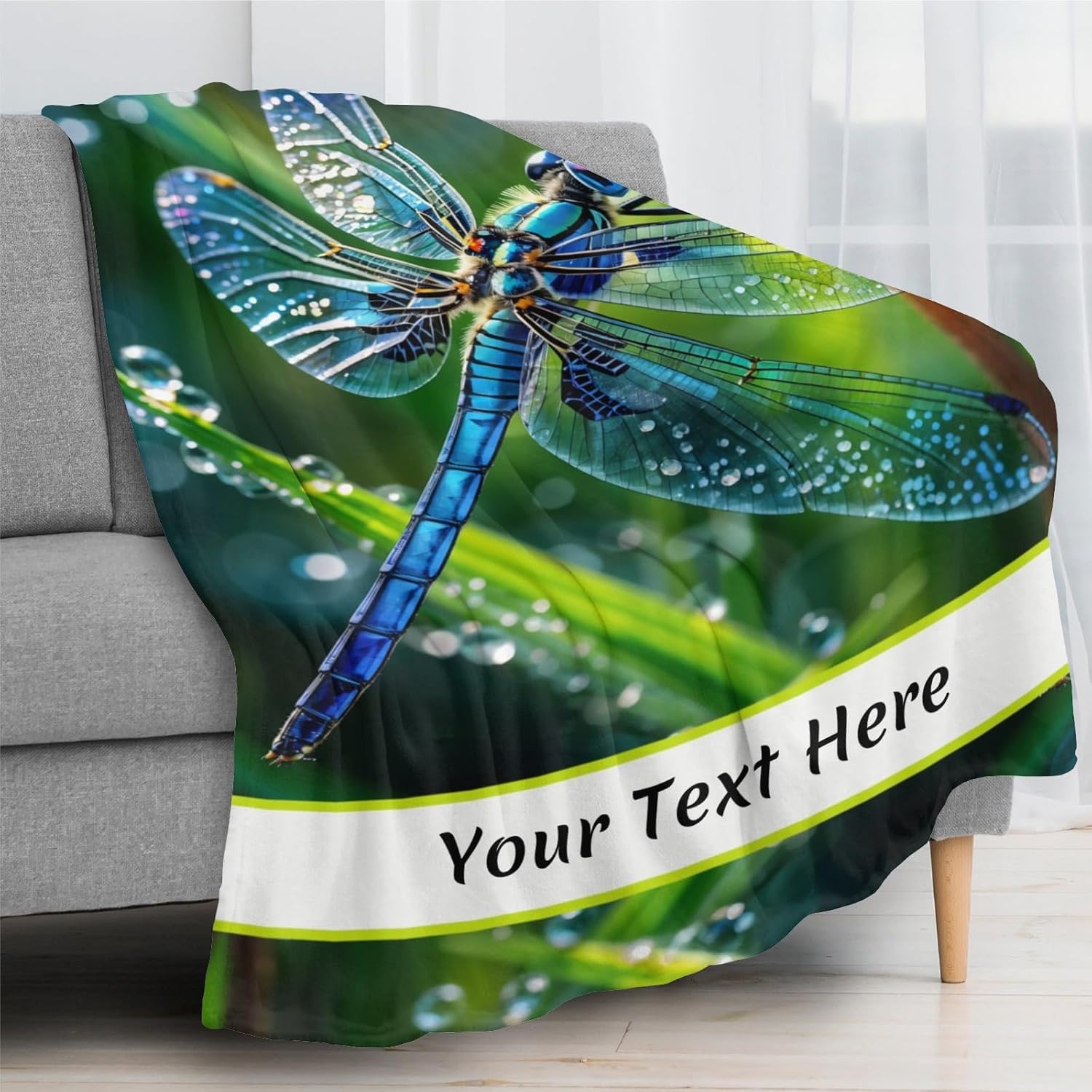 Dragonfly Name Blankets and Throws, Personalized Throw Blanket for Couch Sofa Bed, Soft Warm Fuzzy Cozy, 50" x 60"