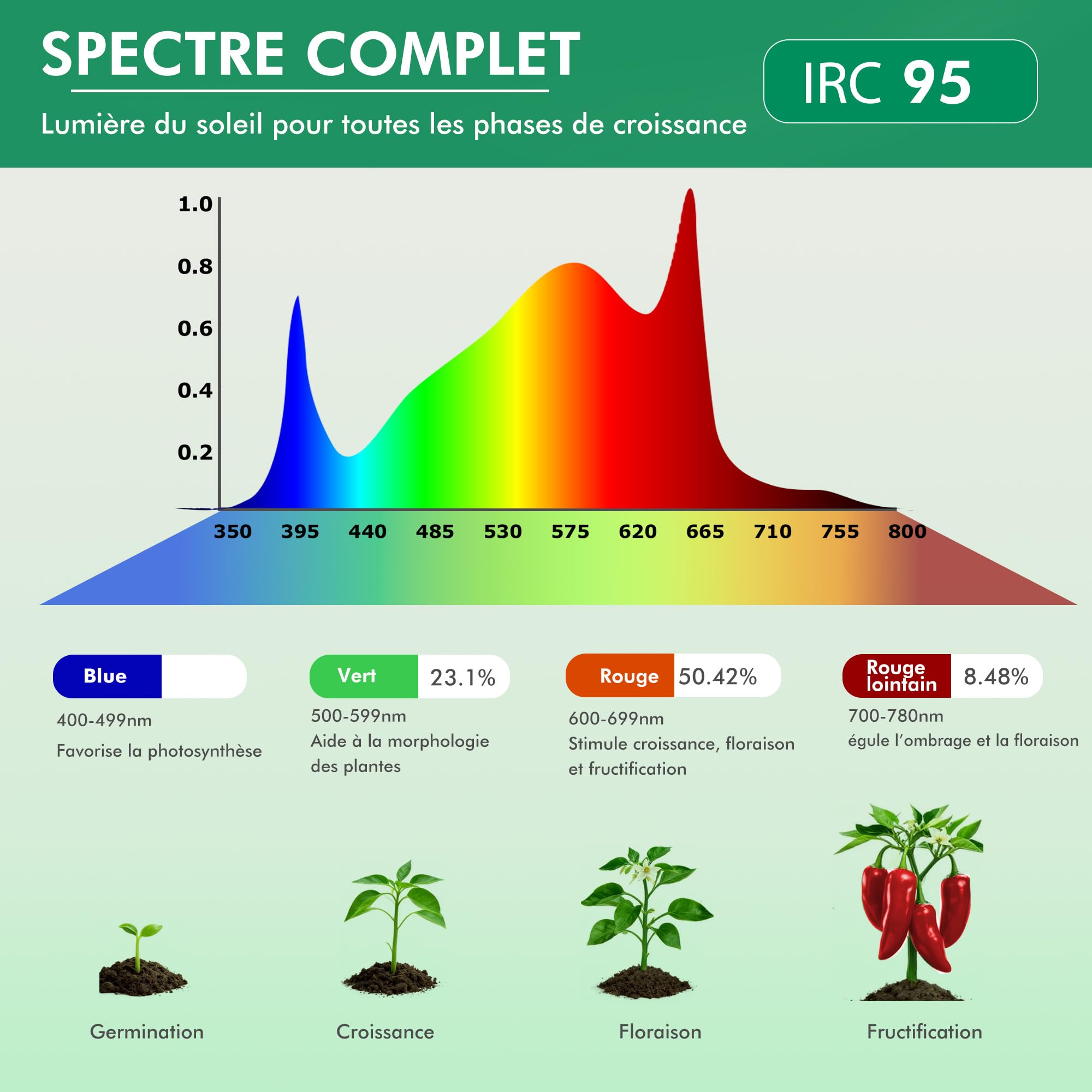 IMVSINCERE Lampe Horticole 20W LED spectre complet pour Plantes d'Intérieur avec 2 Ampoules de Culture LED 3500K+660nm E27 avec minuterie 4/8/12H Toutes phases de croissance – Blanc
