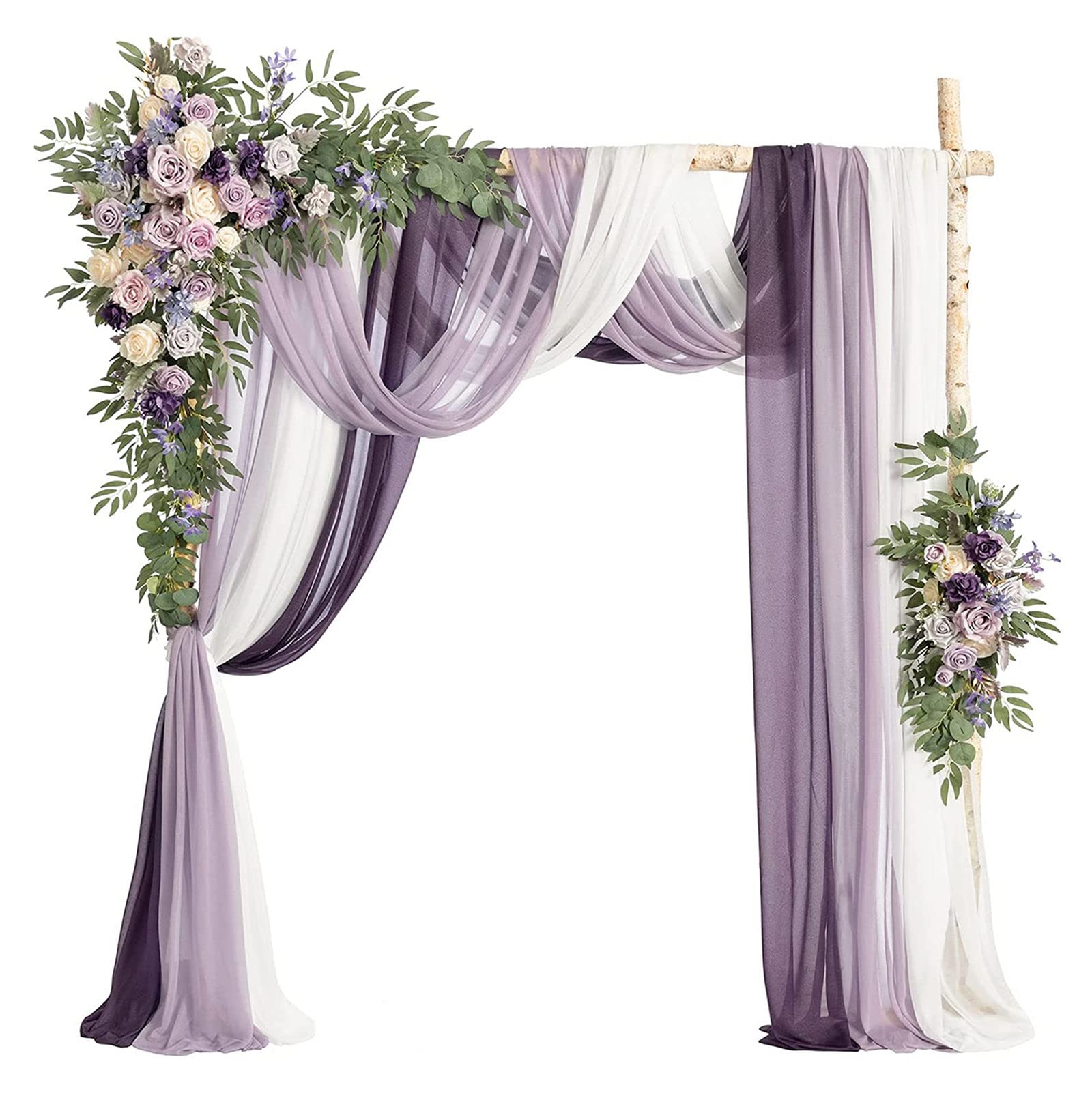 Tkasniy Wedding Arch Flowers Purple(Pack of 5), 2PCS Artificial Arbor Flowers with 3PCS Chiffon Fabric, Flower Arch Swags for Wedding Ceremony Decoration