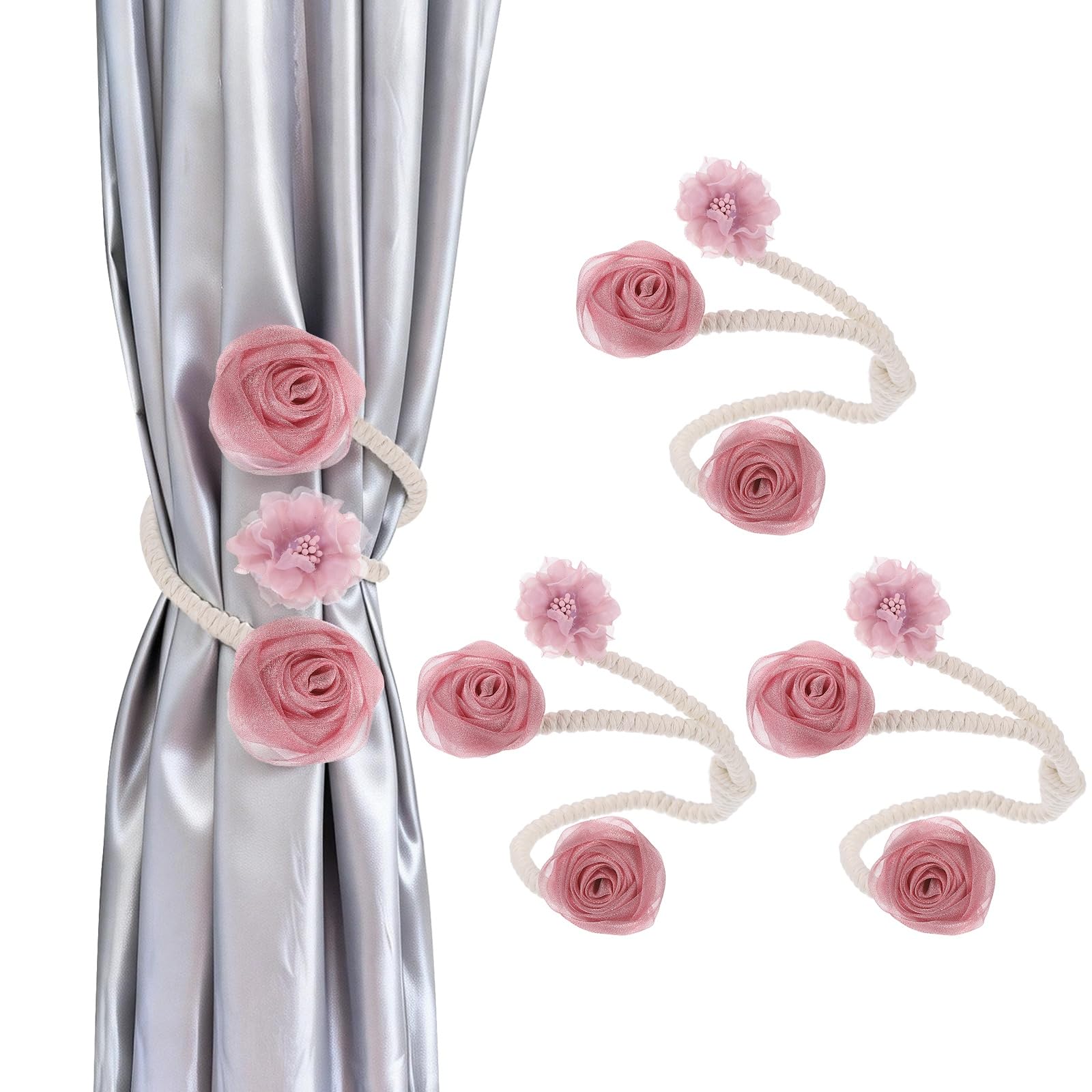 PATIKIL Curtain Holdbacks 4Pcs Artificial Flower Curtains Holder, Twist Tiebacks Window Drapery Bohemia Decorative Rope for Living Room Bedrooms Homes Offices, Purple