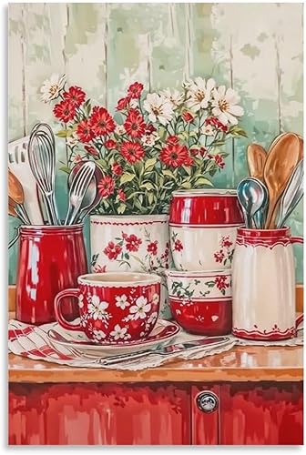 Miniatura 9 de Arte De Pared De Cocina De Campo, Impresiones En Lienzo Enmarcado, Utensilios De Cocina Y Alimentos, Pintura Rústica De Granja, Cocina, Comedor,