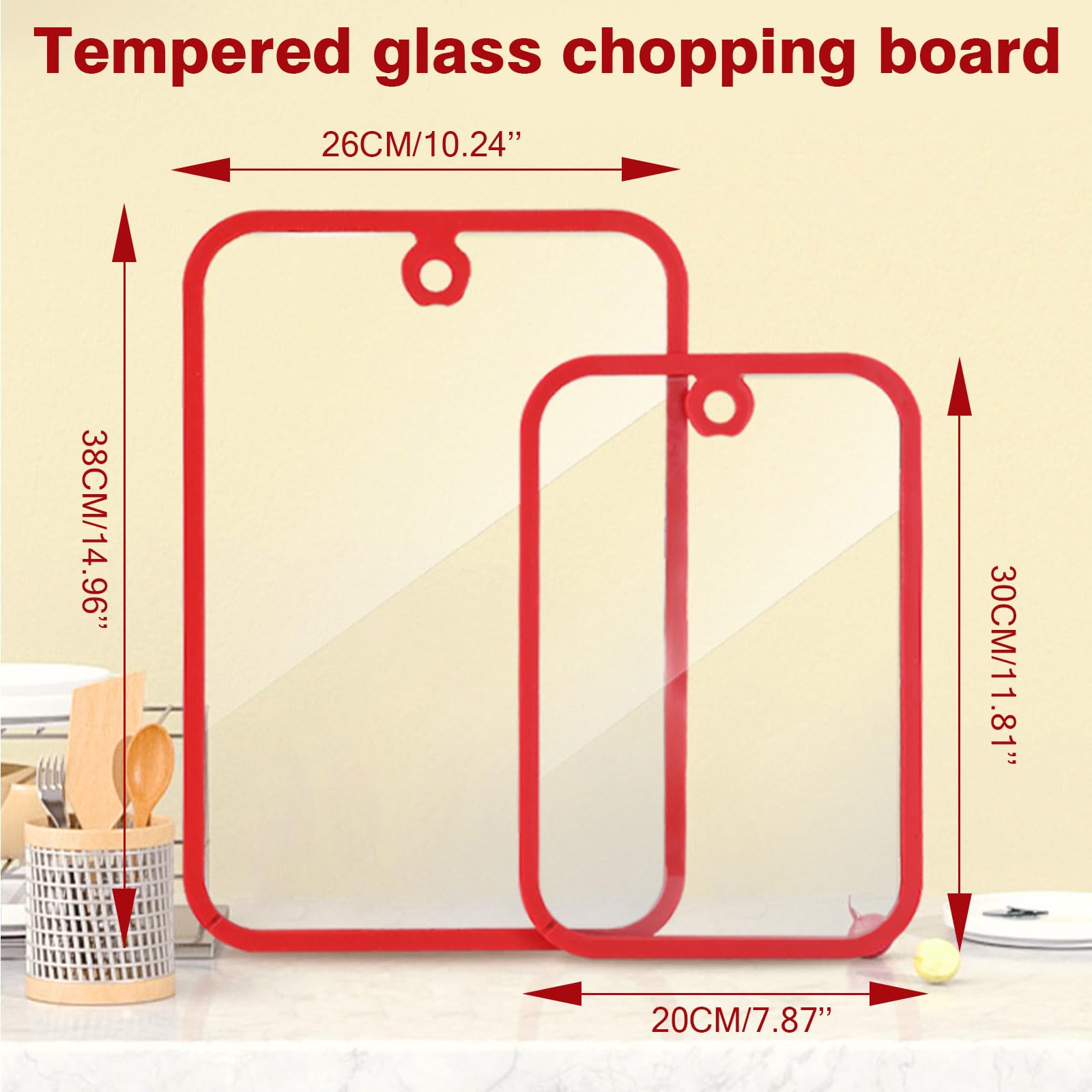 2 tablas de cortar de cristal, con marco de silicona antideslizante, tabla de cortar de vidrio templado, resistente al calor, resistente a los arañazos, placa de cristal higiénica para la cocina (38 x