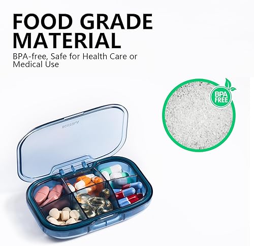 Miniatura 6 de Sukuos Organizador de pastillas de viaje con 6 compartimentos, pastillero diario portátil para bolsillo de bolso, pastillero pequeño fácil de abrir