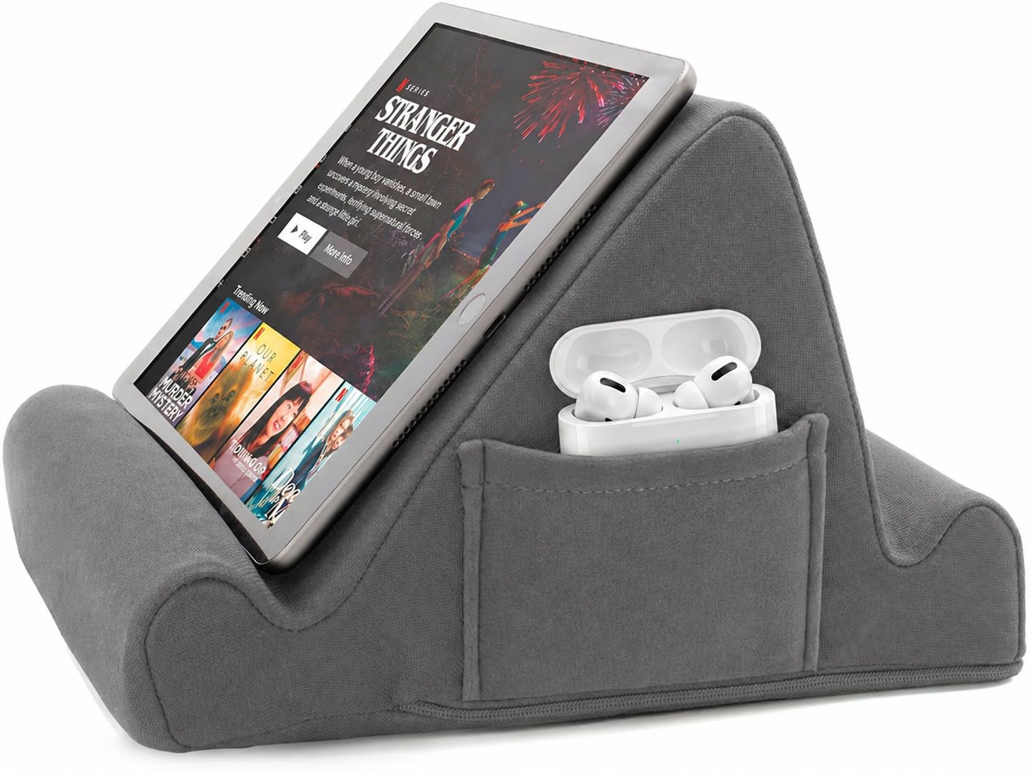 Brookstone Tablet Lap Cushion - Tablet/Phone/Ebook Holder for Bed, Flights, and Travel, Memory Foam Lap Desk for Reading and Hands Free Viewing, Compatible iPad and Kindle Accessories, Grey
