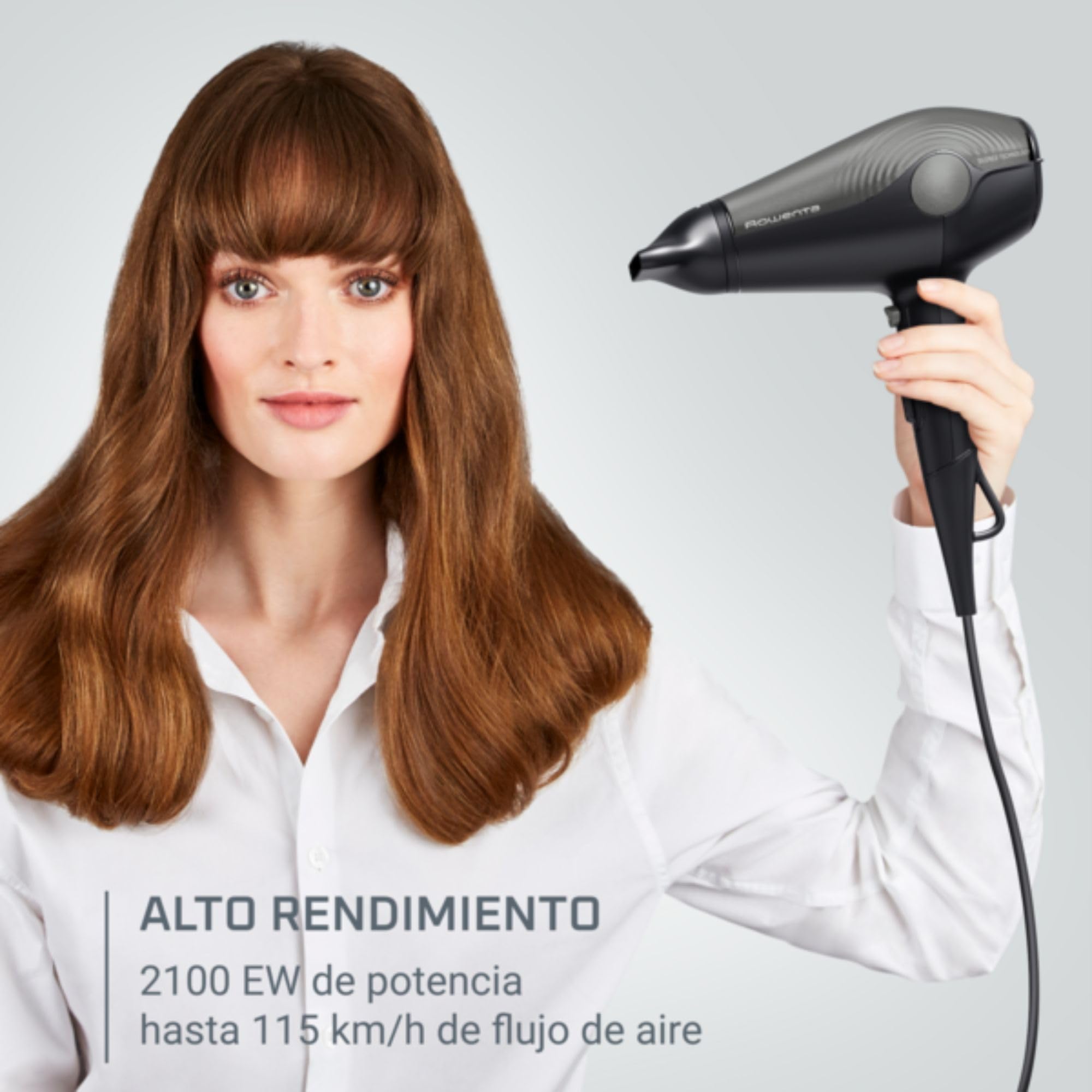 Secador de pelo Rowenta Ultra Silence, extremadamente silencioso, 2100 EW para un potente flujo de aire, tecnología generadora de iones antiestáticos, compacto, ligero, CV6430F0