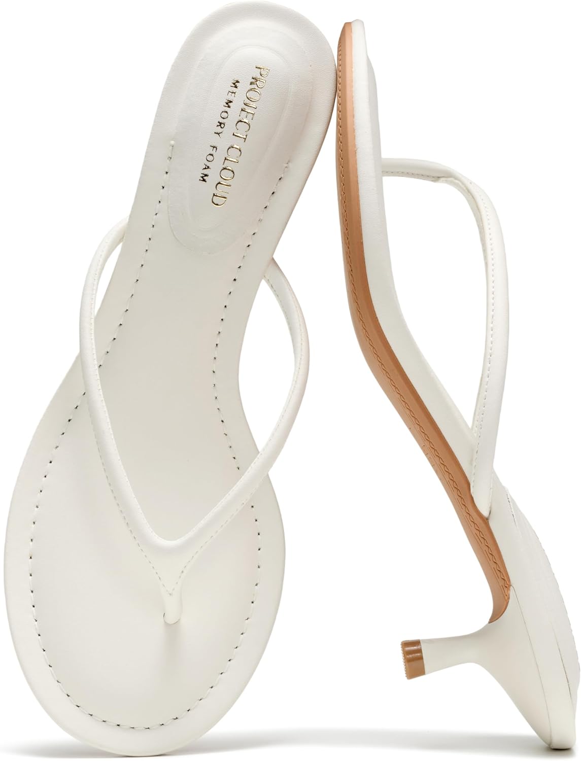 Project Cloud 100% Genuine Leather Kitten Heels for Women Footwear - Memory Foam Fashion Thong Heels for Women - Lightweight Summer Sandals for Womens 2026 (Mango)