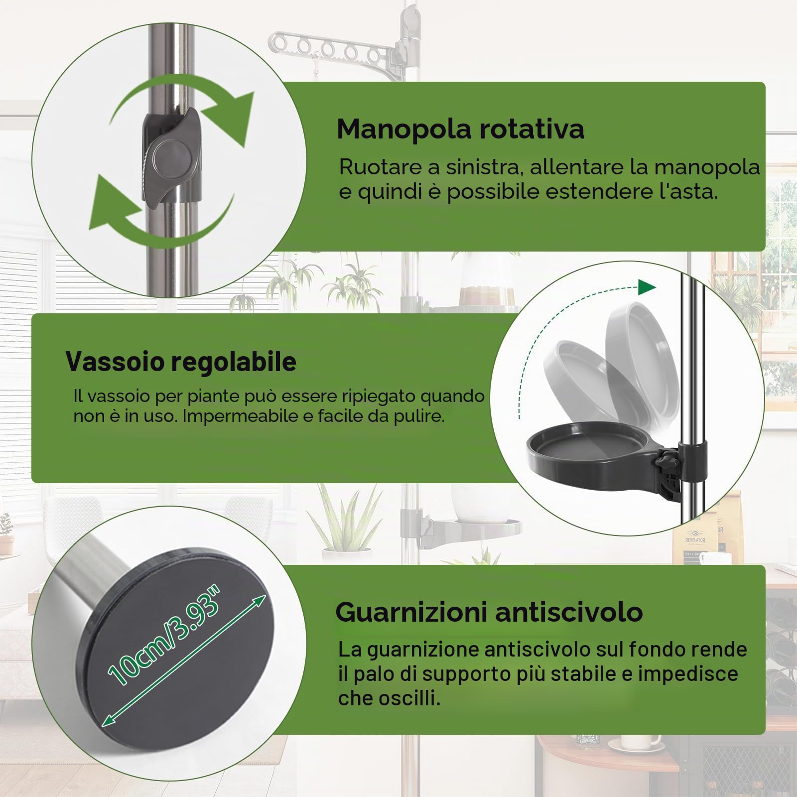 BAOYOUNI Supporto Porta Piante Telescopica da Interno Portavasi Scaffale Portafiori a 7 Ripiani Espositore per Fiori Scaffalatura in Metallo, Altezza Regolabile 230 - 290cm, Grigio