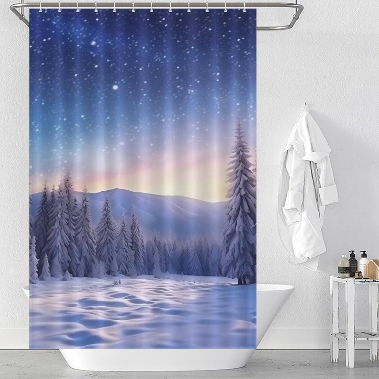 Pine in Winter Funny Shower Curtains Washable Bath Curtain Liner with Hooks for Bathroom Bath Tubs