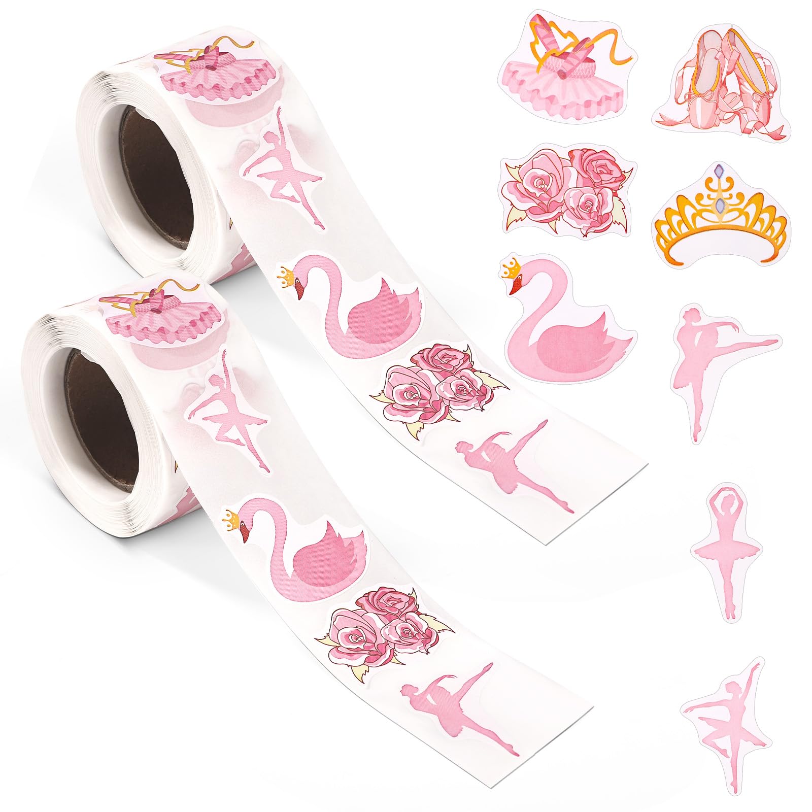 2 Rolls Ballet Dance Stickers, 1.5 Inch Pink Ballerina Stickers Decorative Dancing Movements Ballet Reward Decals for Kids Girls Scrapbook Cards Water Bottle Laptop Decoration Party Favors