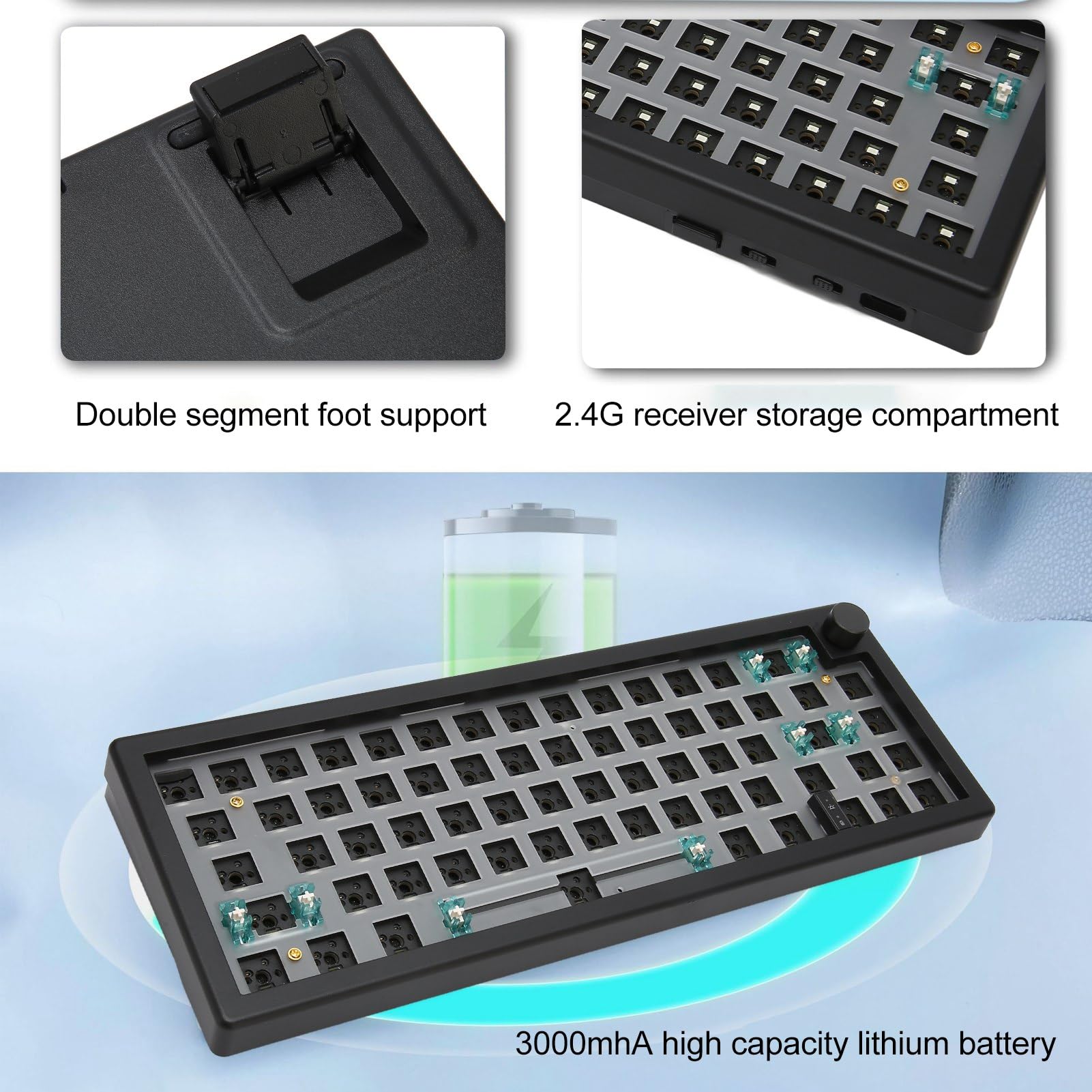 Kit de Teclado Mecánico DIY de 67 Teclas, Estructura de Junta Intercambiable en Caliente con Cable Inalámbrico 2,4G 5,0 Tipo C, con Perilla RGB para iOS OS X (Negra)