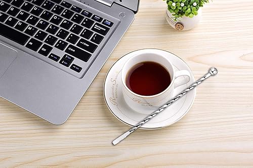 Miniatura 4 de 10 agitadores de acero inoxidable de 7.5 pulgadas con pequeñas paletas rectangulares para remover bebidas de café epoxi (plateado)