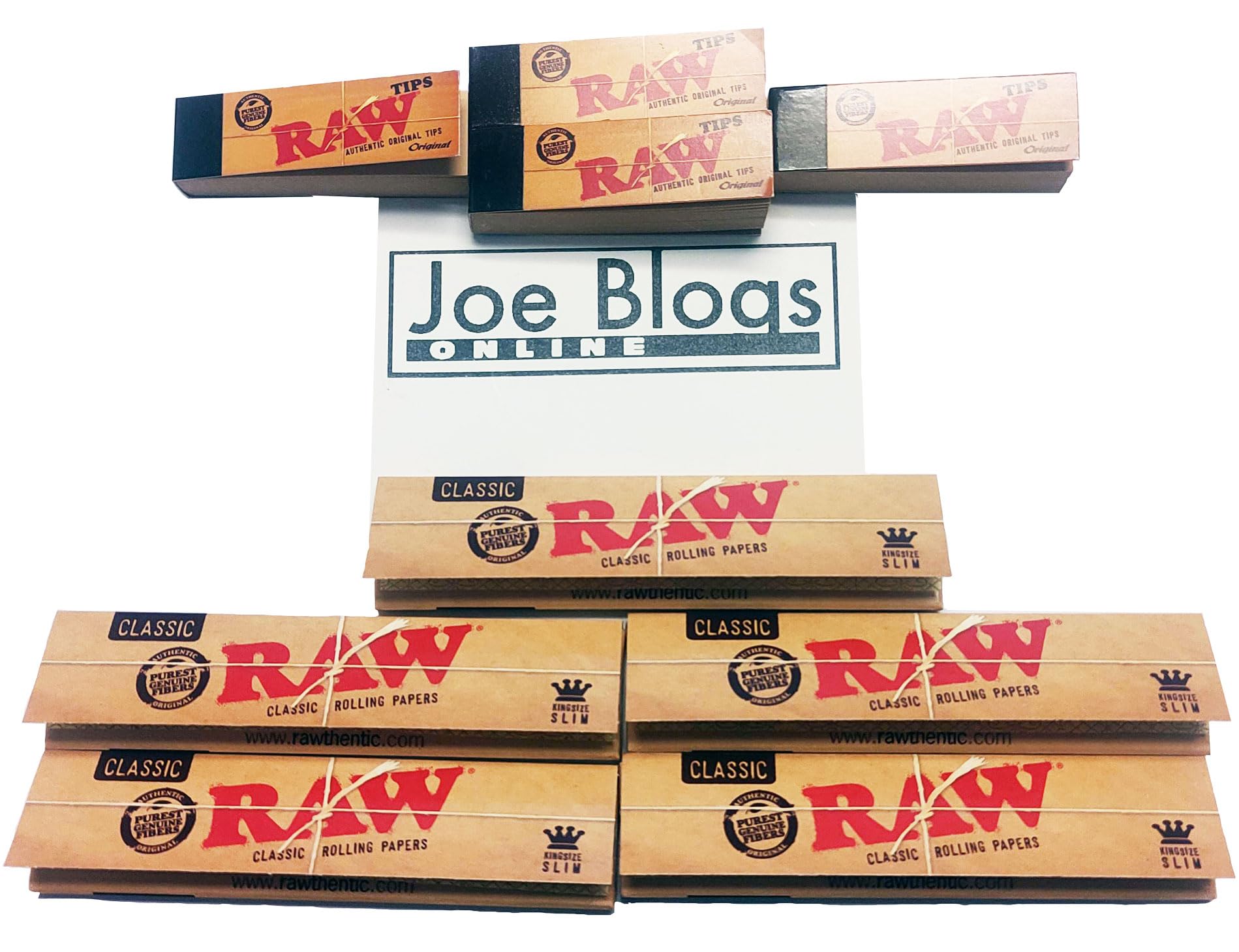 5 Packs of Original RAW Classic King Size Papers with 4 RAW Roach Tips by Joe Blogs