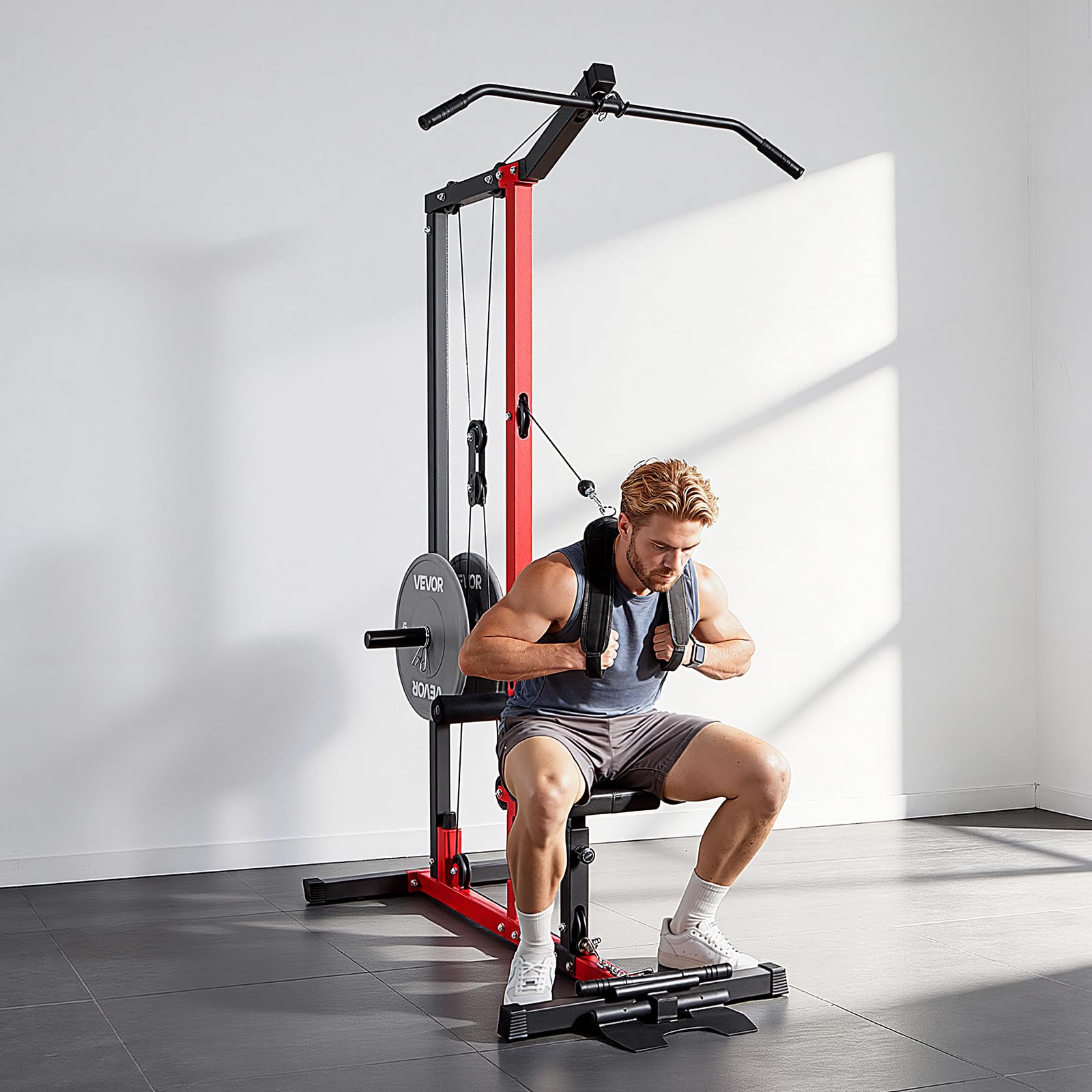 VEVOR Machine à tirer vers le bas, machine à câbles 3 en 1, machine à câble, salle de sport à domicile avec siège réglable à 3 niveaux, rouleau en mousse réglable à 4 niveaux, charge de 400/226,8 kg