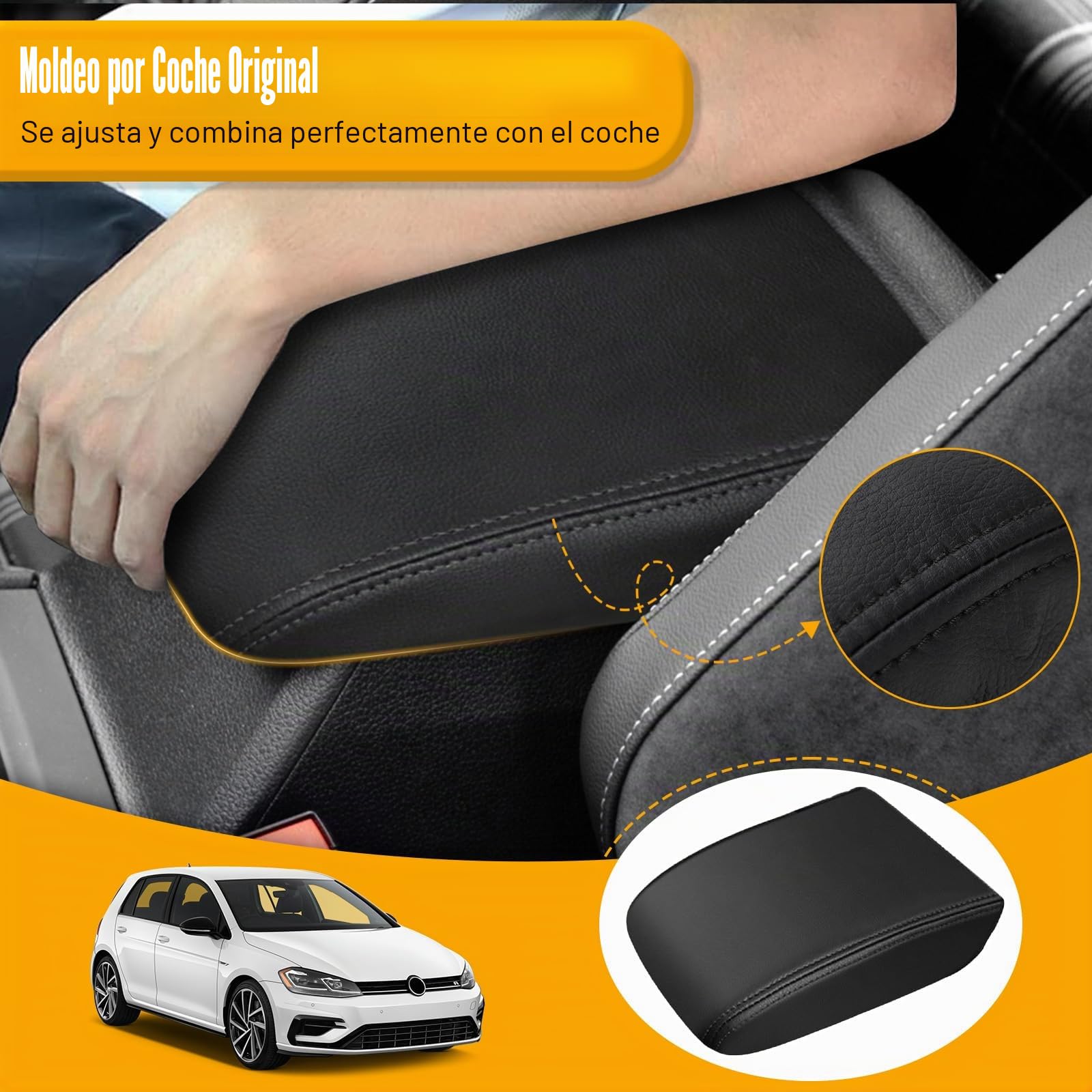 Funda Reposabrazos Coche Cubierta Protectora Compatible con VW Golf 7 MK7 2013-2020 Cojín de Apoyabrazos Consola Central Tapa Antiarañazos PU Microfibra Cuero Tapizado - Negro