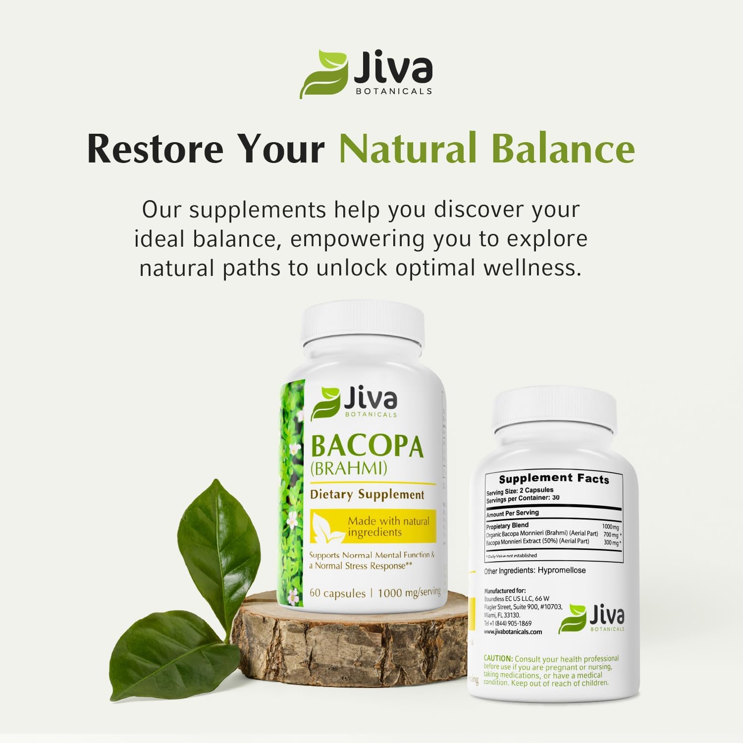 Jiva Botanicals Bacopa Monnieri Supplement Pure 1000mg per Serving - High Potency Bacopa Monnieri (Brahmi) & Extract for Normal Brain, Focus, & Memory Support - Ayurvedic Herbs - 60 Capsules - Image 7