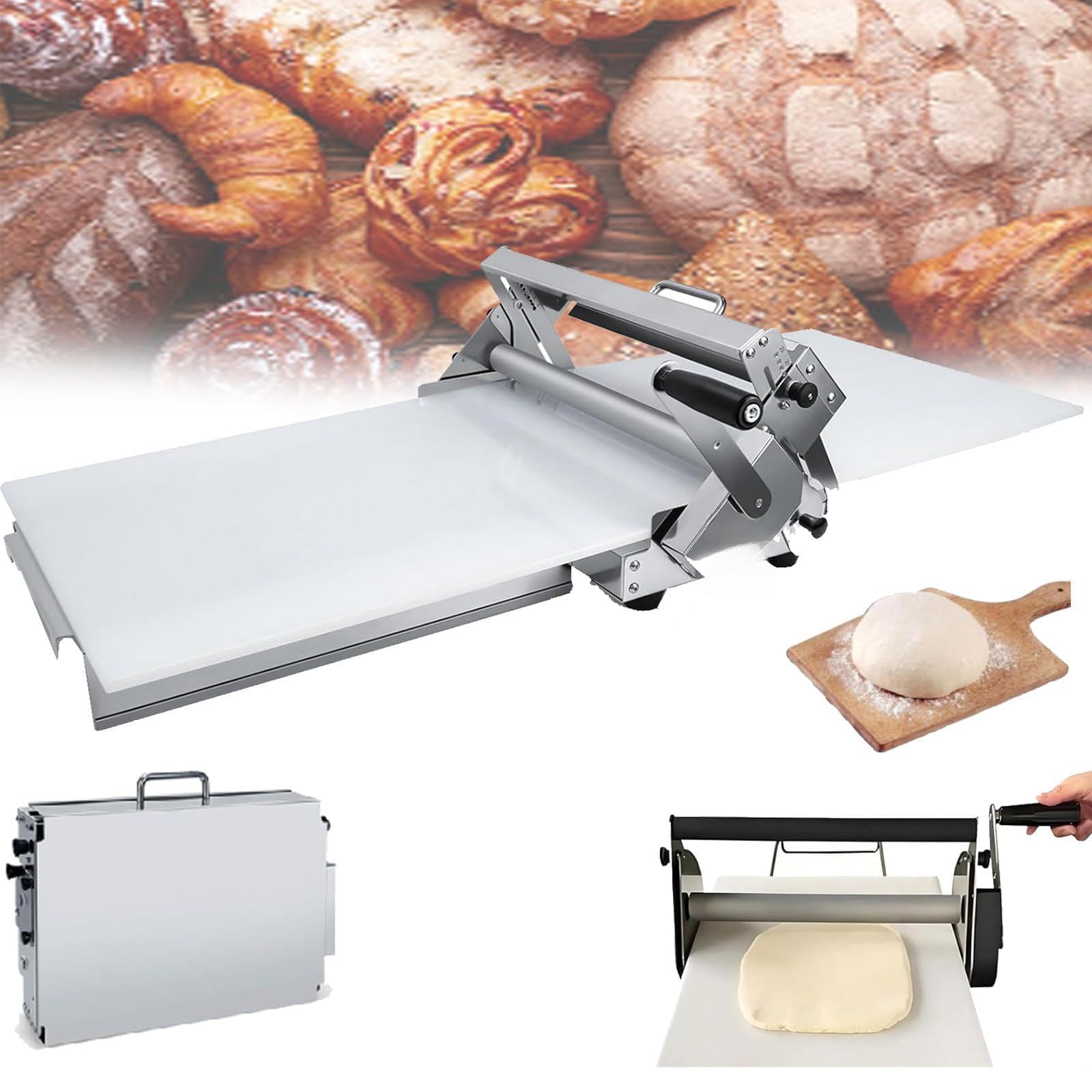 Sfogliatrice Manuale Pieghevole,Sfogliatrice Per Pasticceria In Acciaio Inox,Spessore Regolabile 0,5-25 Mm,Adatta Per Amanti Della Pasticceria Casalinga,Piccoli Studi Di Pasticceria B:400
