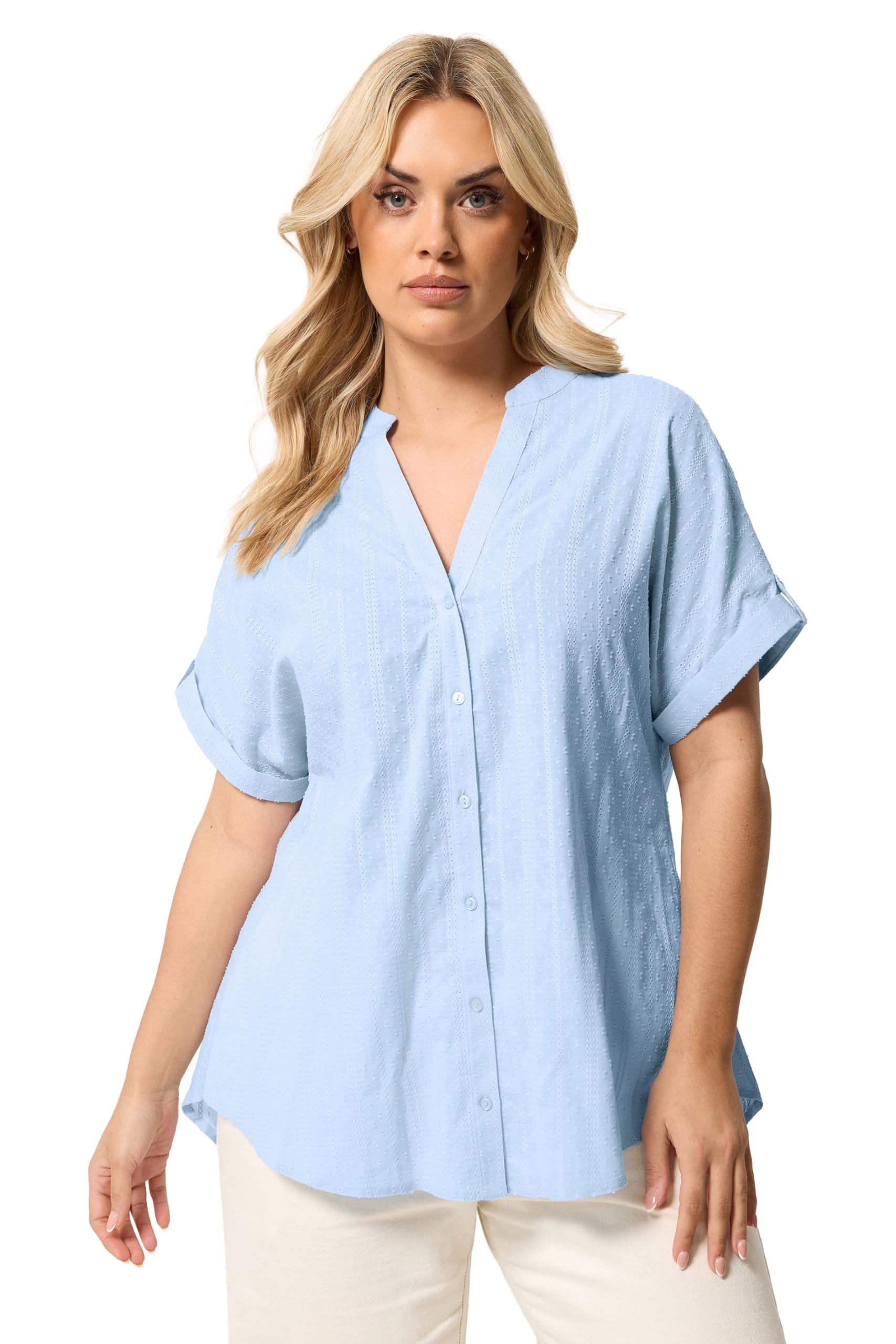 Yours Women's Baby Blue Curve Blue Dobby Textured Blouse - Plus Size Curve