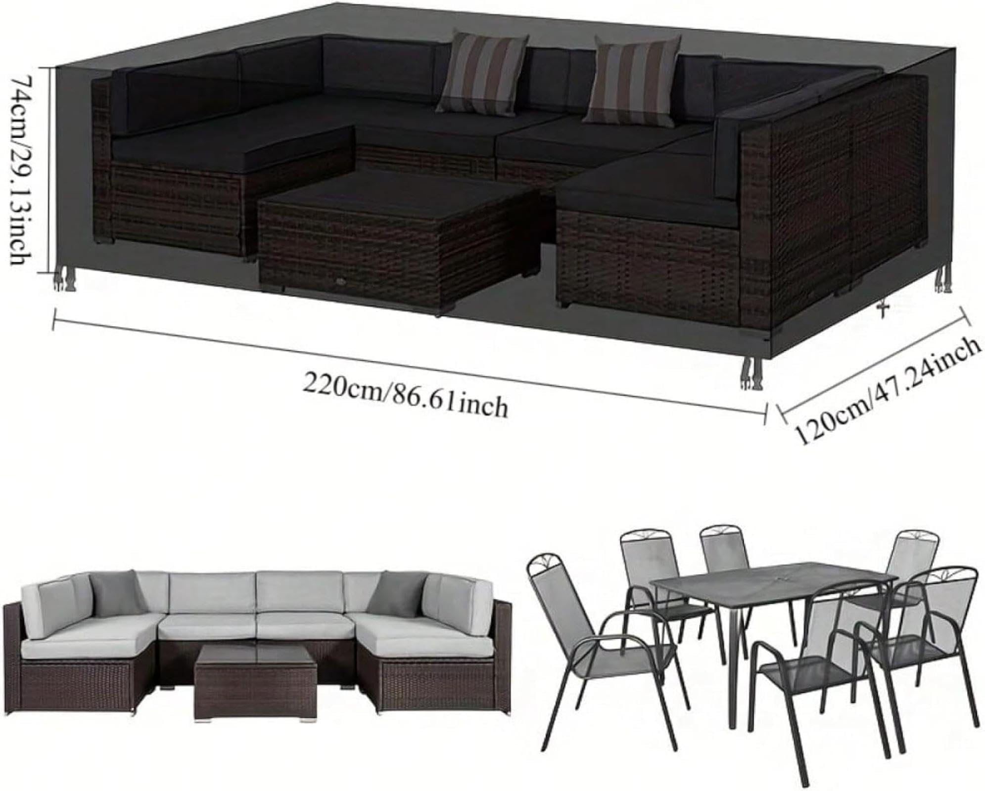 Copertura impermeabile per mobili da giardino 420D, resistente, 160 x 70 x 70 cm, per mobili in rattan, sedie e tavoli, protezione in tessuto Oxford